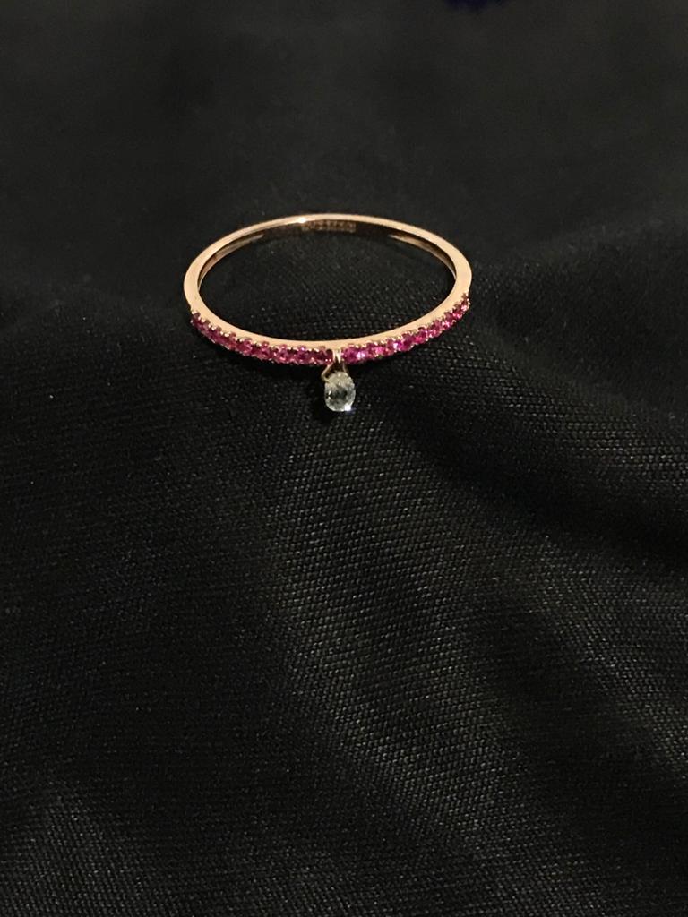 Women's PANIM Mono Diamond Briolette & Ruby 18K White Gold Dangling Ring For Sale