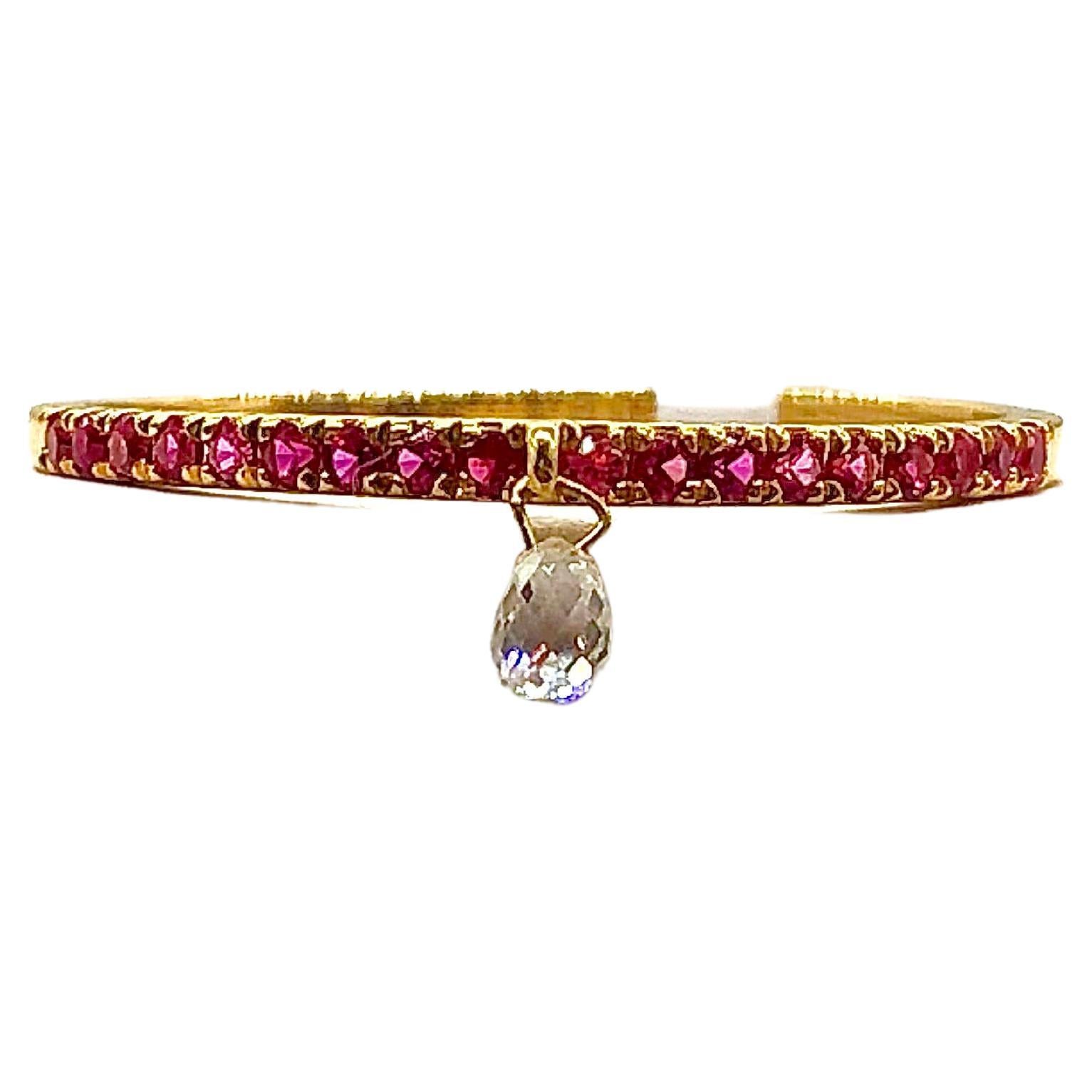 PANIM Mono Diamond Briolette & Ruby 18K Yellow Gold Dangling Ring For Sale