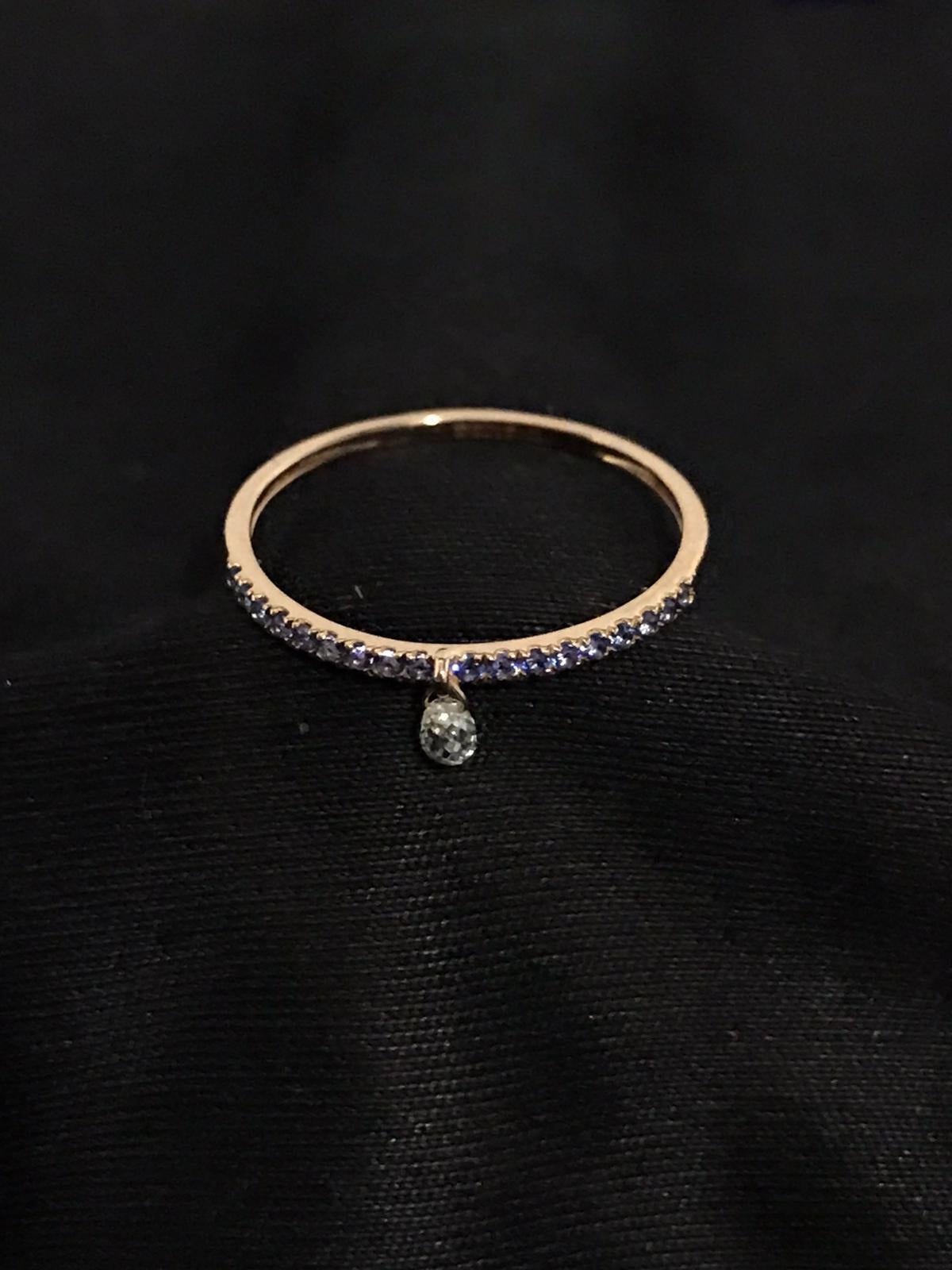 PANIM Mono Diamond Briolette & Sapphire 18K Rose Gold Dangling Ring For Sale 4