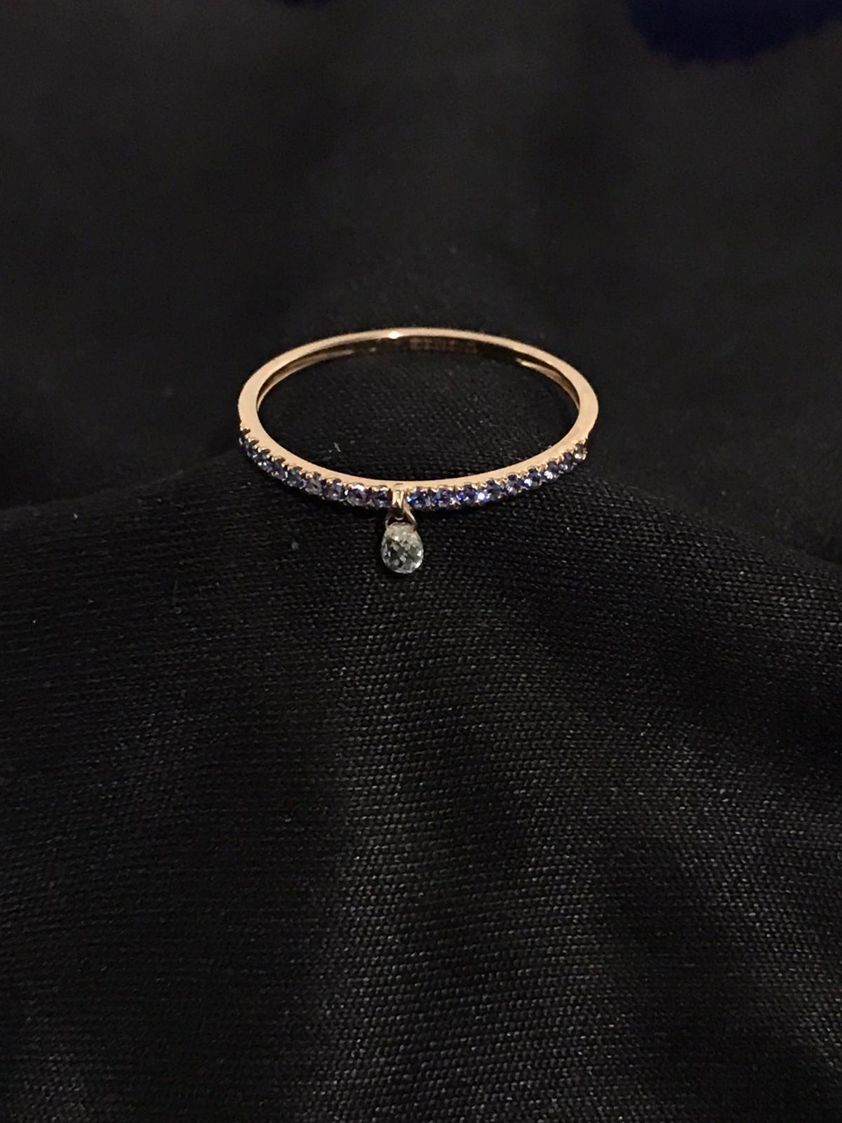 PANIM Mono Diamond Briolette & Sapphire 18K Rose Gold Dangling Ring For Sale 5
