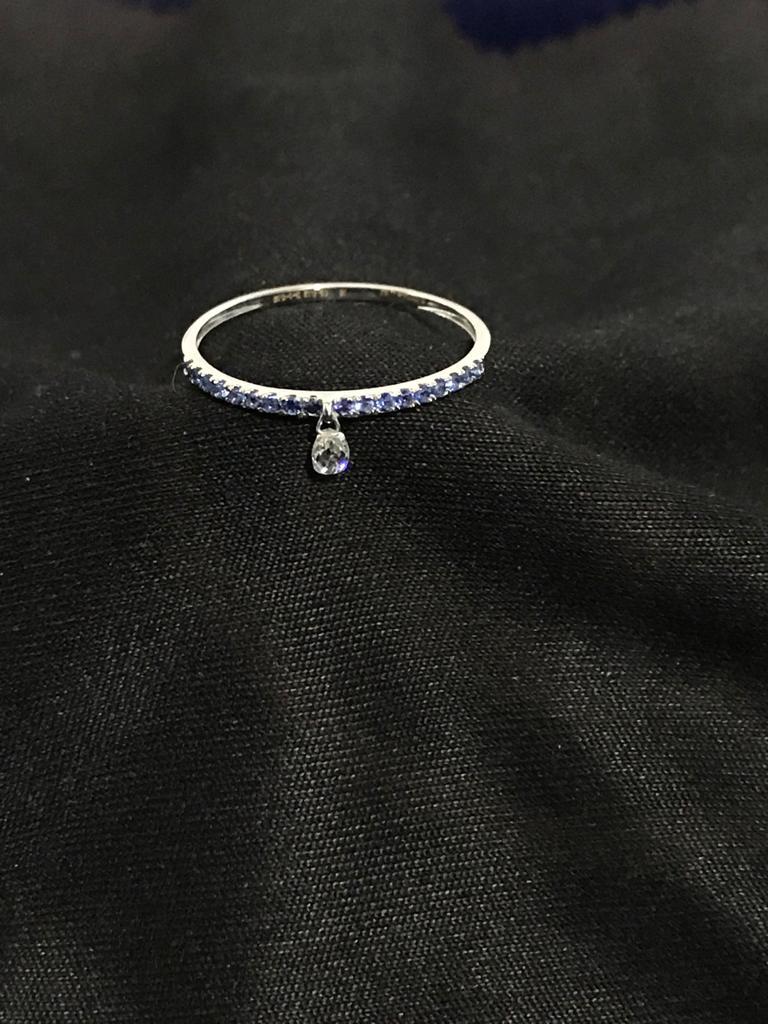 PANIM Mono Diamond Briolette & Sapphire 18K White Gold Dangling Ring For Sale 3