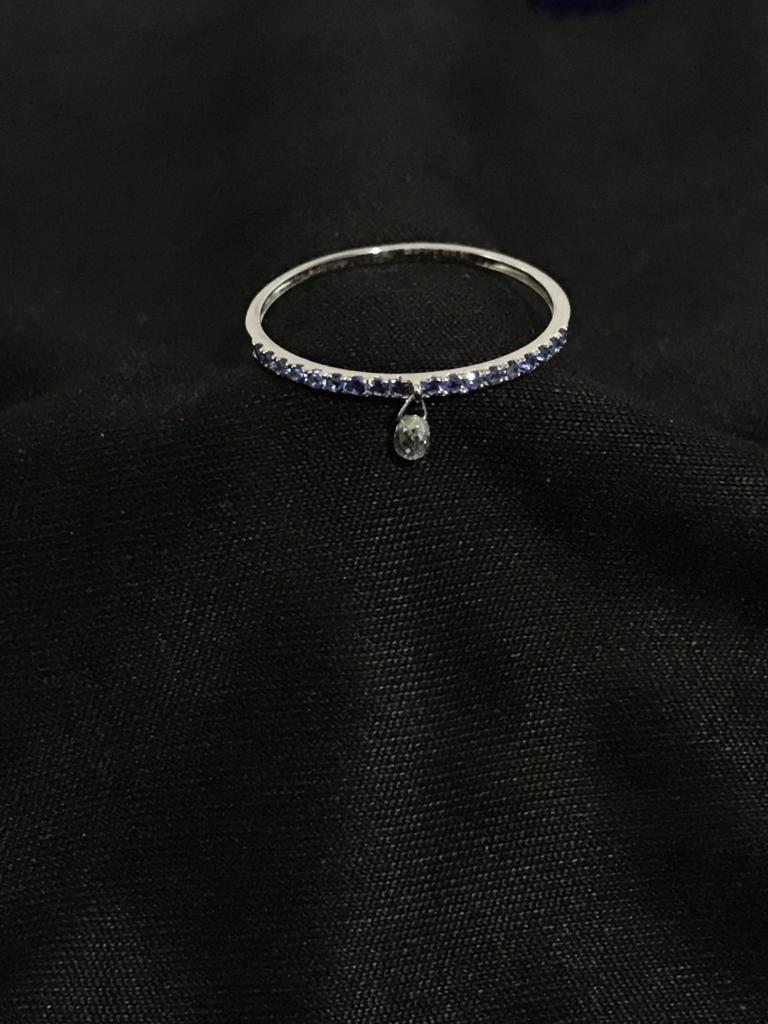 PANIM Mono Diamond Briolette & Sapphire 18K White Gold Dangling Ring For Sale 4
