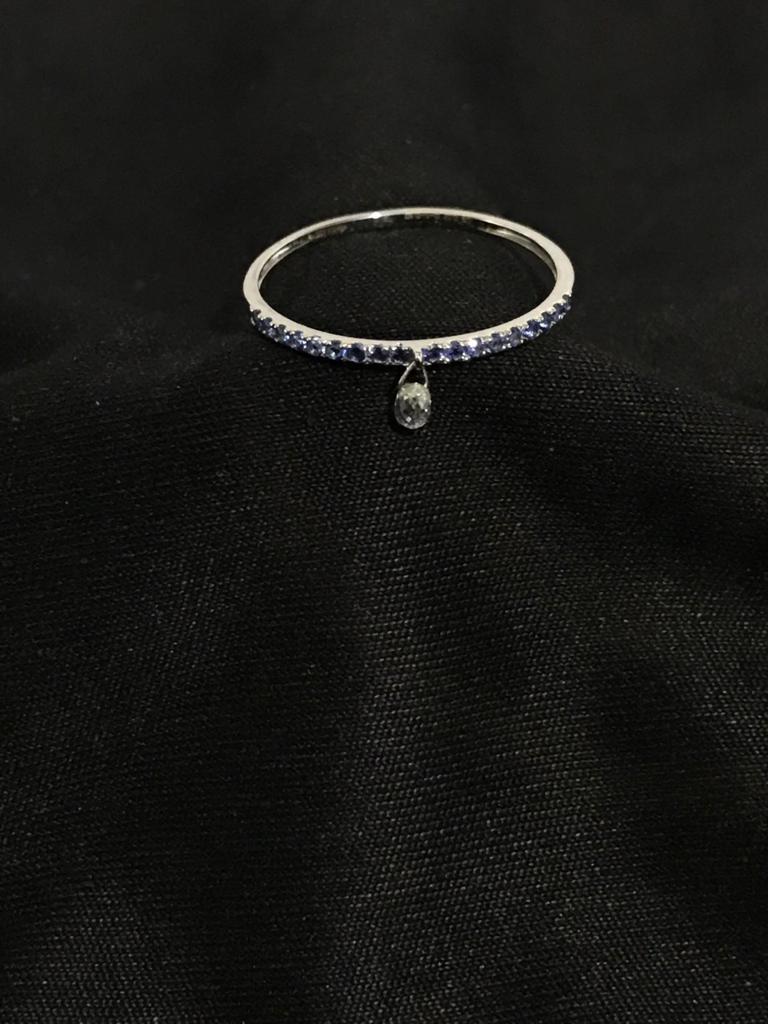 PANIM Mono Diamond Briolette & Sapphire 18K White Gold Dangling Ring For Sale 5