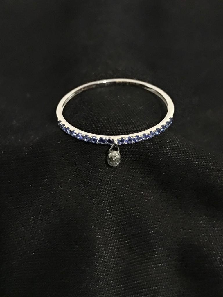 PANIM Mono Diamond Briolette & Sapphire 18K White Gold Dangling Ring In New Condition For Sale In Tsim Sha Tsui, Hong Kong