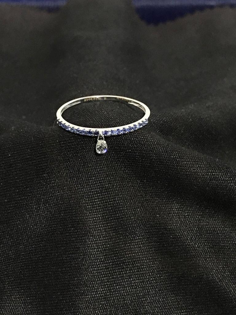 PANIM Mono Diamond Briolette & Sapphire 18K White Gold Dangling Ring For Sale 1