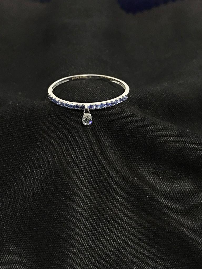 PANIM Mono Diamond Briolette & Sapphire 18K White Gold Dangling Ring For Sale 2