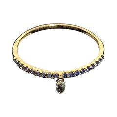 PANIM Mono Diamond Briolette & Sapphire 18K Yellow Gold Dangling Ring