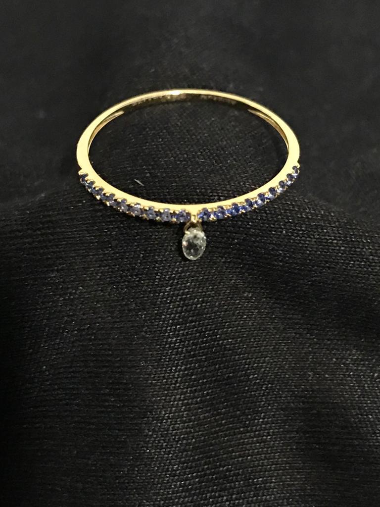 PANIM Mono Diamond Briolette & Sapphire 18K Yellow Gold Dangling Ring In New Condition For Sale In Tsim Sha Tsui, Hong Kong