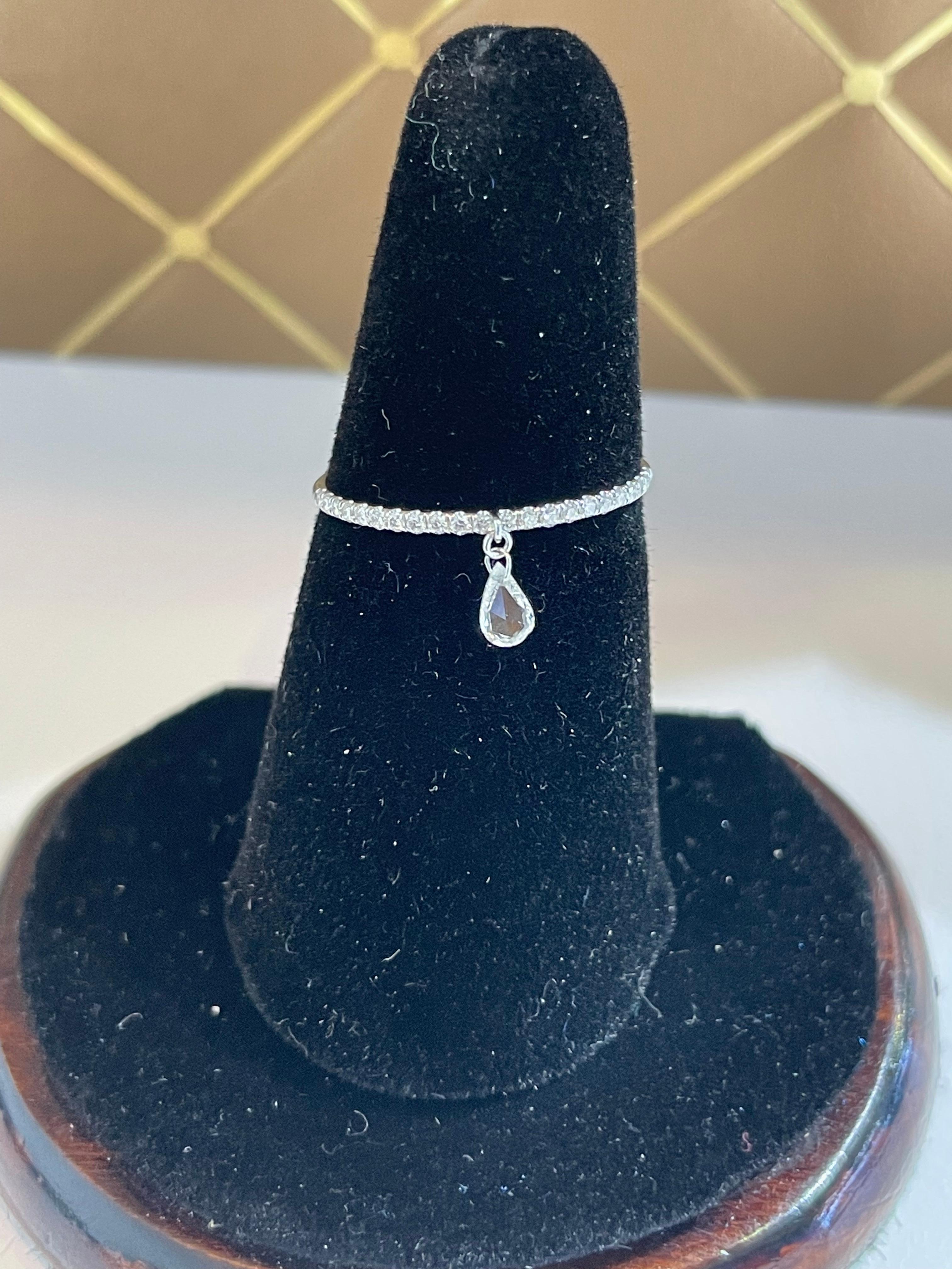 Modern PANIM Mono Rosecut Pear Diamond Band Ring in 18 Karat White Gold For Sale