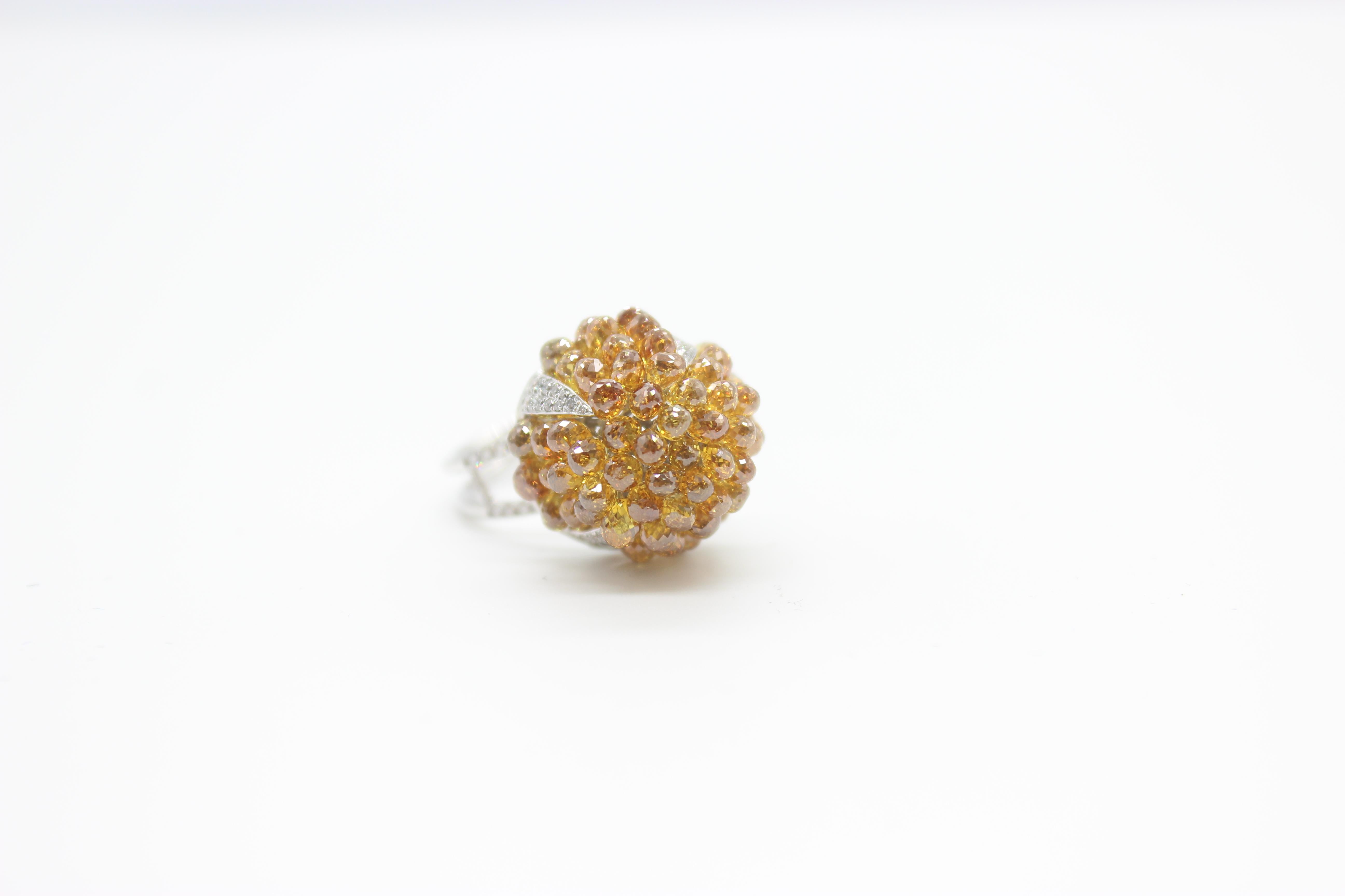 Modern PANIM Natural Fancy Color Diamond Briolette Cluster Ring For Sale