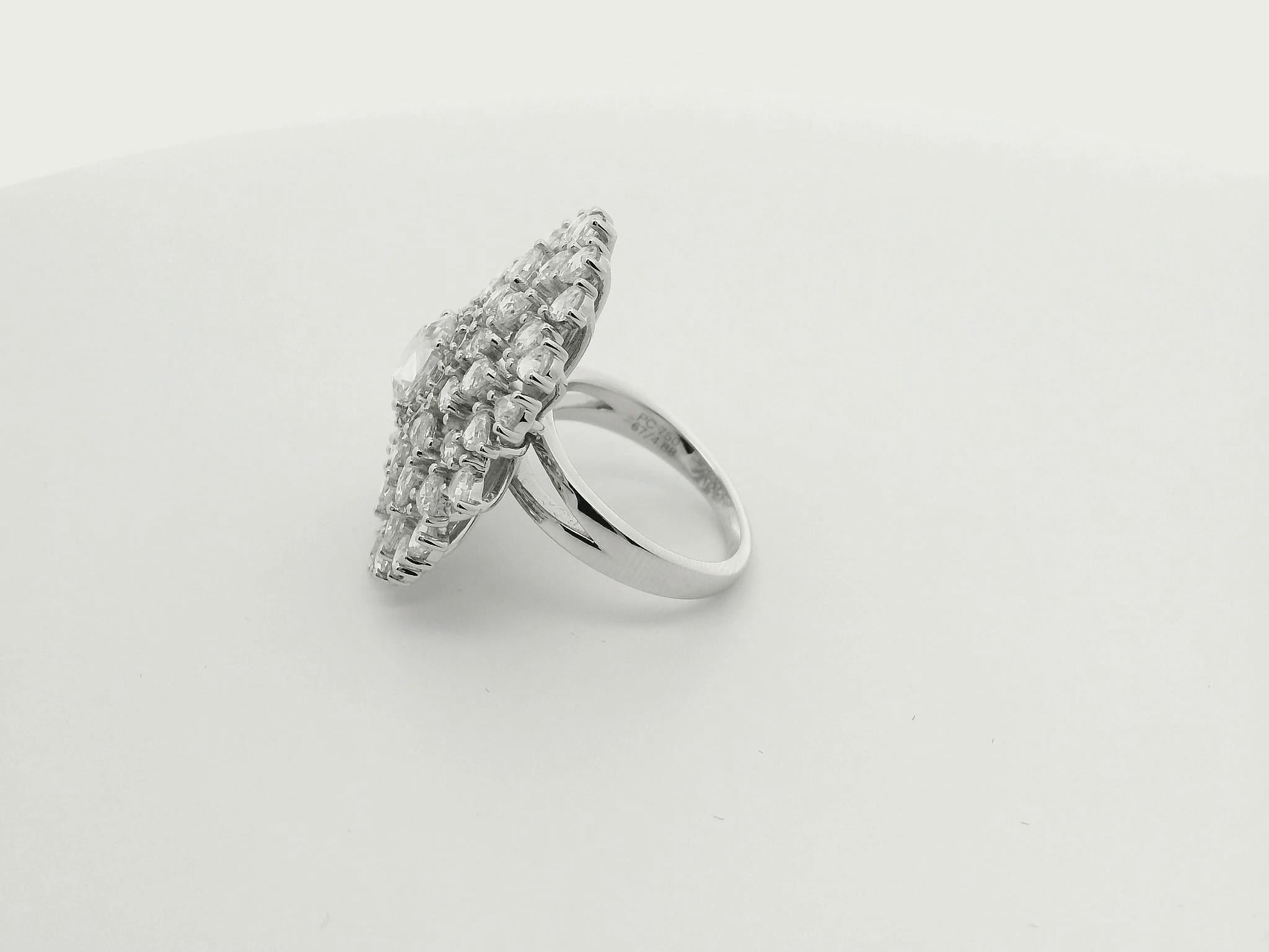 PANIM Oval Diamond  Rosecut Floral Diamond Cocktail Ring in 18K White Gold For Sale 4
