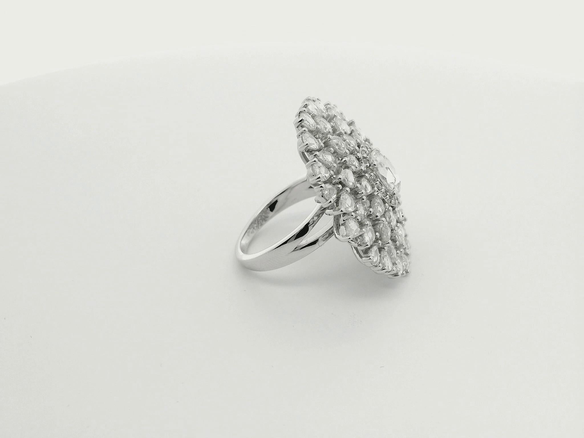 PANIM Oval Diamond  Rosecut Floral Diamond Cocktail Ring in 18K White Gold For Sale 6