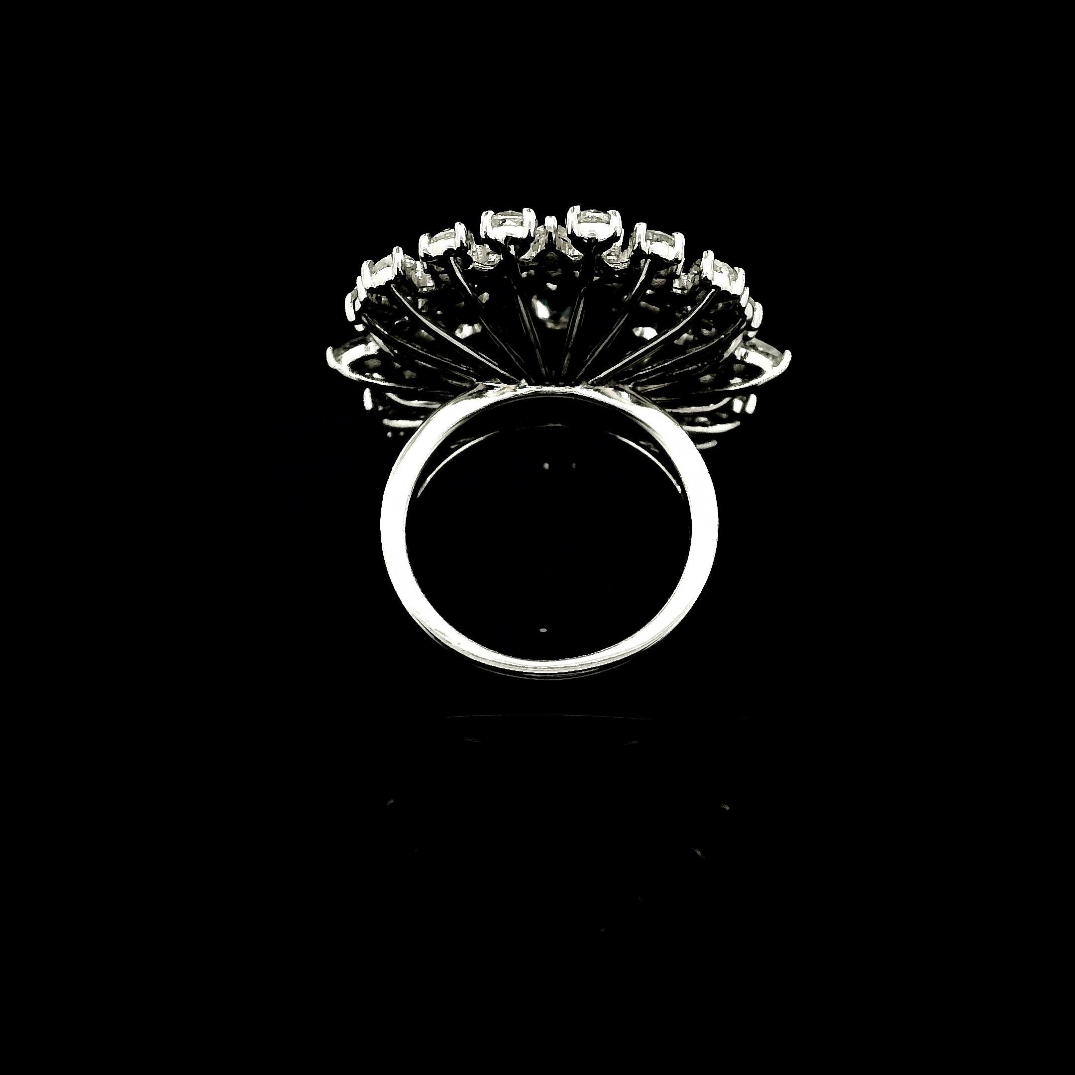 PANIM Oval Diamond  Rosecut Floral Diamond Cocktail Ring in 18K White Gold For Sale 9