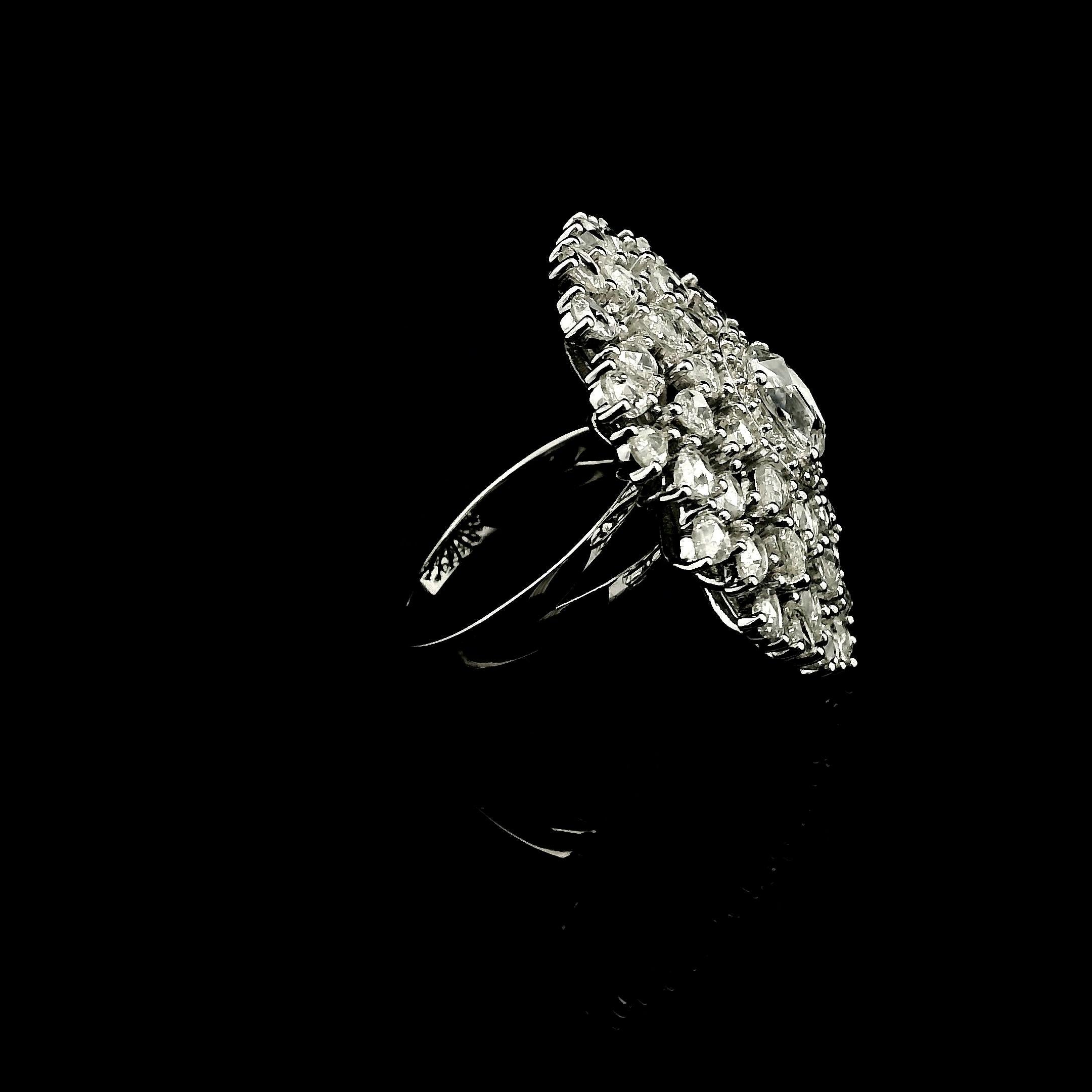 PANIM Oval Diamond  Rosecut Floral Diamond Cocktail Ring in 18K White Gold For Sale 10