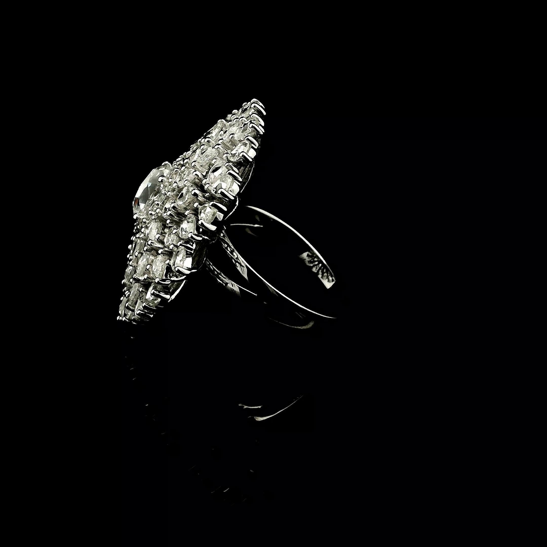 PANIM Oval Diamond  Rosecut Floral Diamond Cocktail Ring in 18K White Gold For Sale 11
