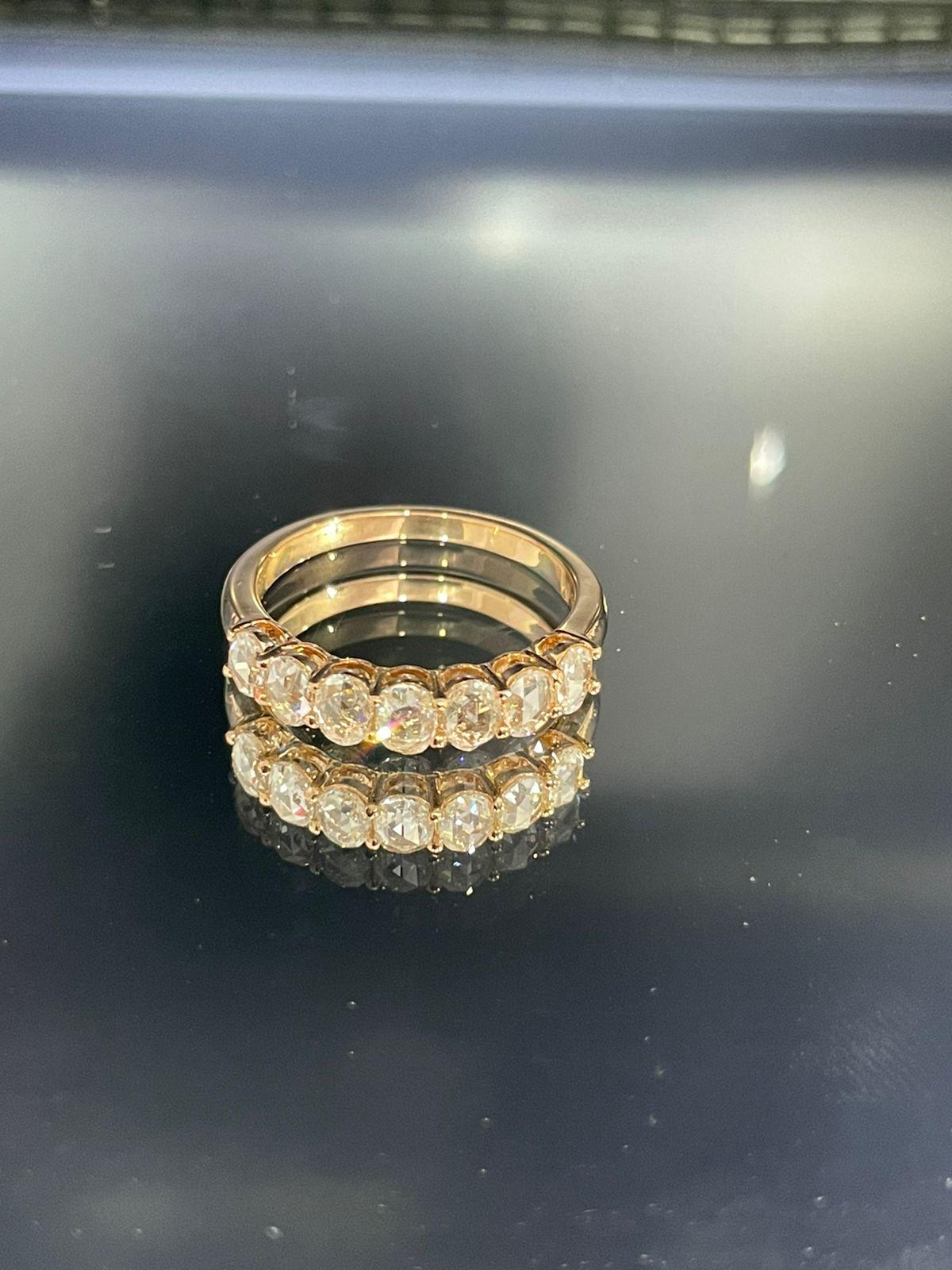 PANIM Oval Rosecut Diamond Band Ring in 18 Karat White Gold / Rose Gold For Sale 2