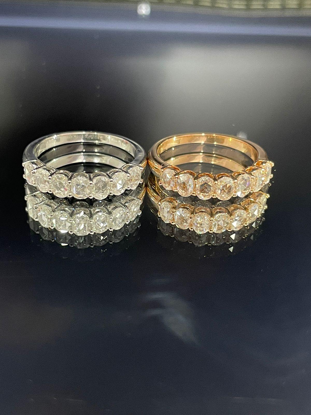 Oval Cut PANIM Oval Rosecut Diamond Band Ring in 18 Karat White Gold / Rose Gold For Sale