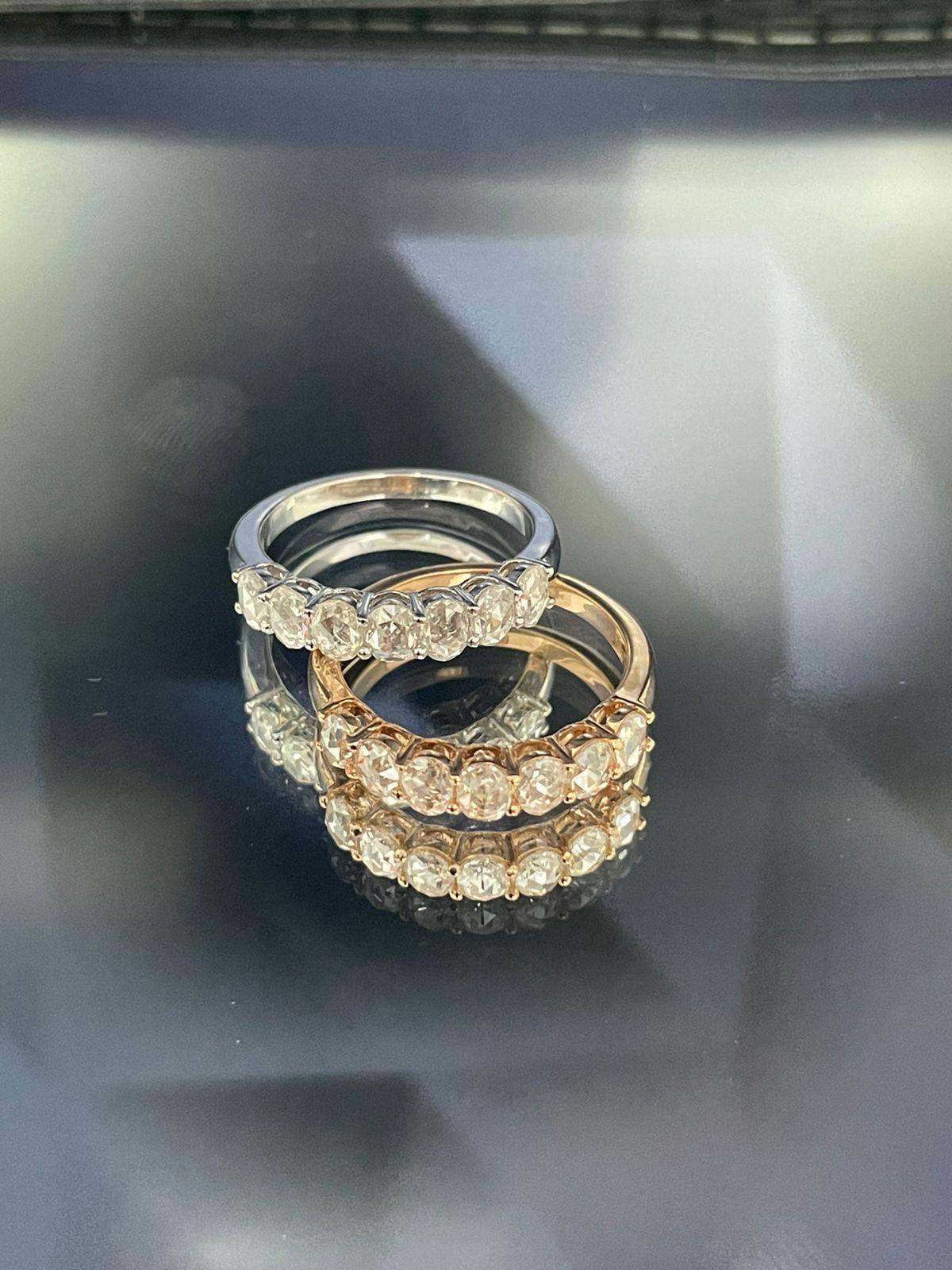 Women's PANIM Oval Rosecut Diamond Band Ring in 18 Karat White Gold / Rose Gold For Sale
