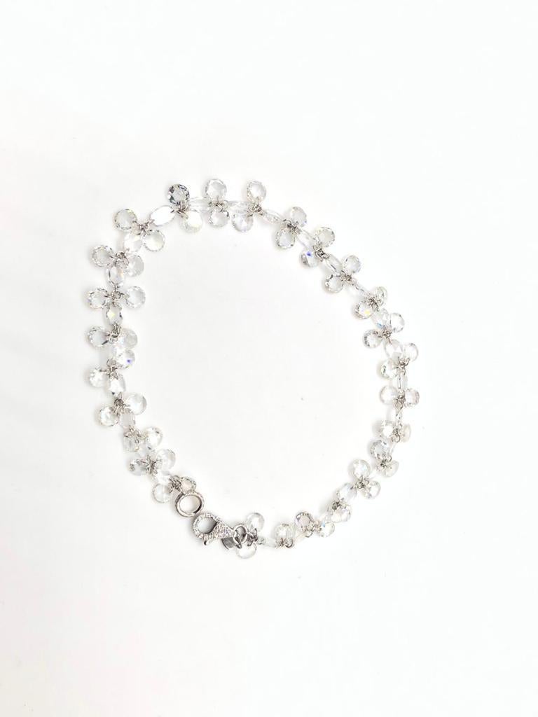 PANIM Oval & Round Shape Diamond Rosecut 18k White Gold Floral Bracelet For Sale 9