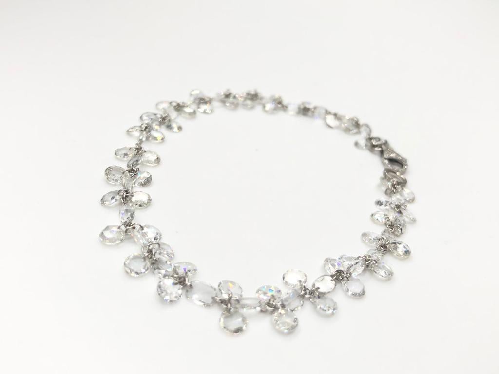 PANIM Oval & Round Shape Diamond Rosecut 18k White Gold Floral Bracelet For Sale 11