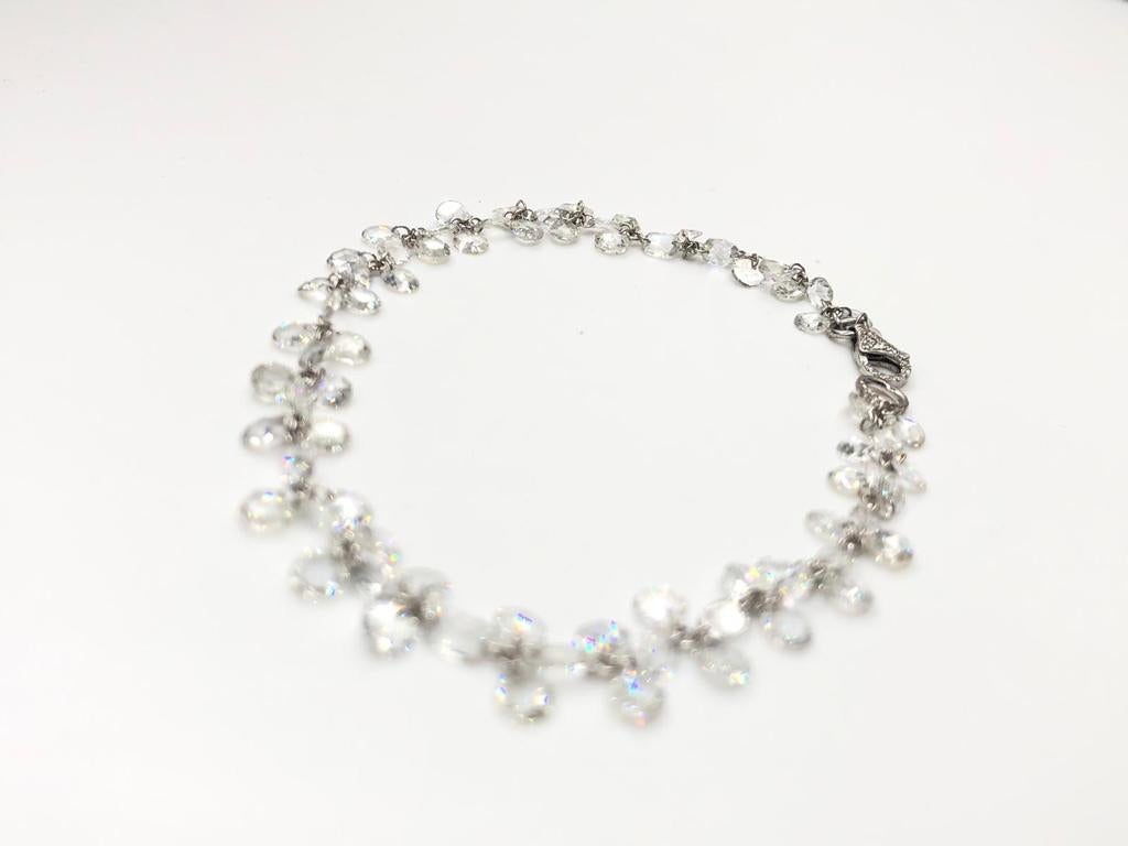 PANIM Oval & Round Shape Diamond Rosecut 18k White Gold Floral Bracelet For Sale 13
