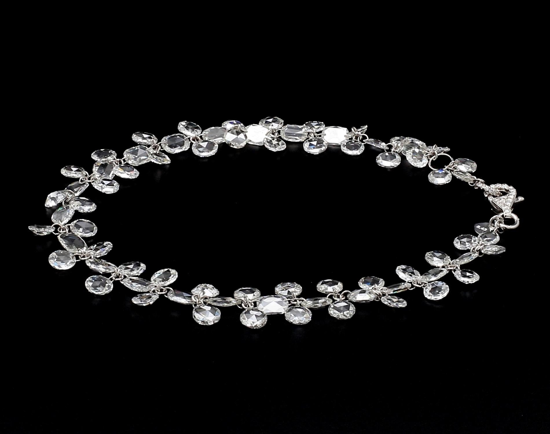 Modern PANIM Oval & Round Shape Diamond Rosecut 18k White Gold Floral Bracelet For Sale