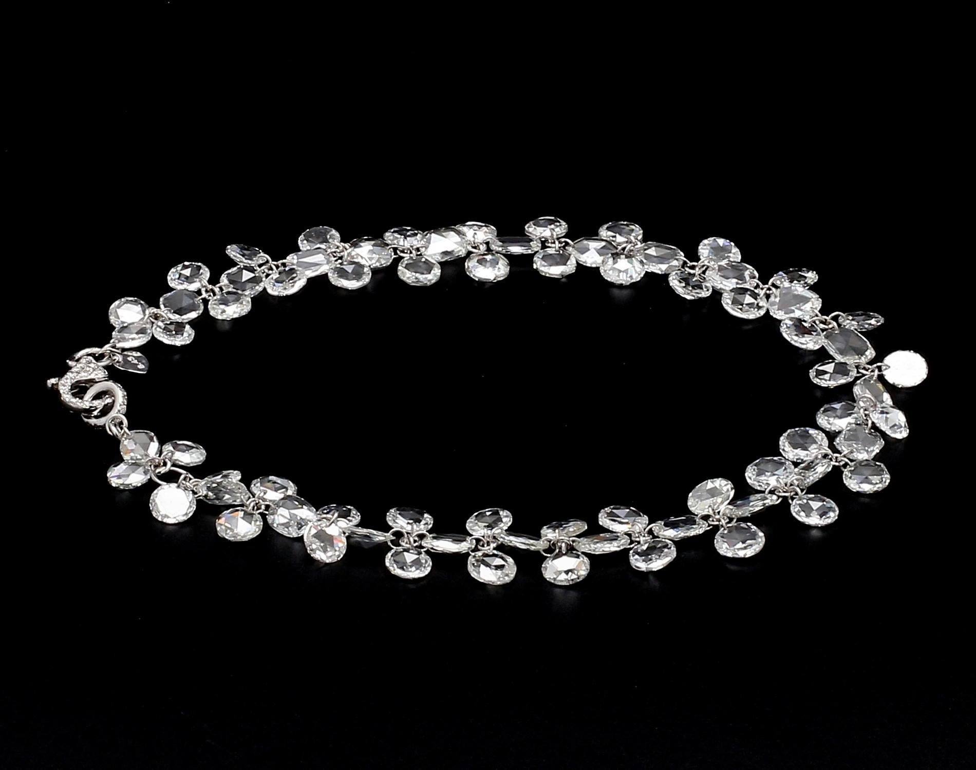 PANIM Oval & Round Shape Diamond Rosecut 18k White Gold Floral Bracelet In New Condition For Sale In Tsim Sha Tsui, Hong Kong