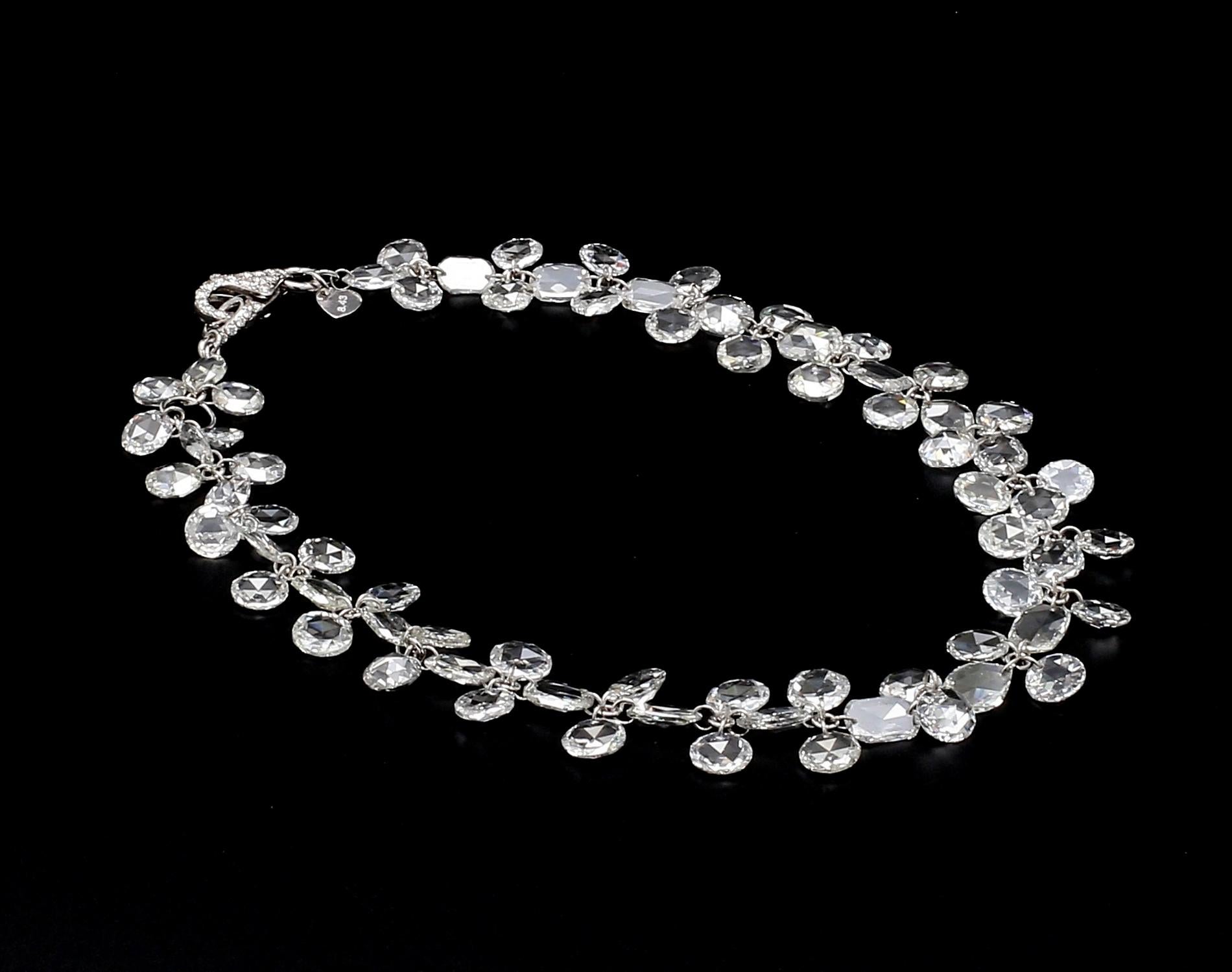 Women's PANIM Oval & Round Shape Diamond Rosecut 18k White Gold Floral Bracelet For Sale