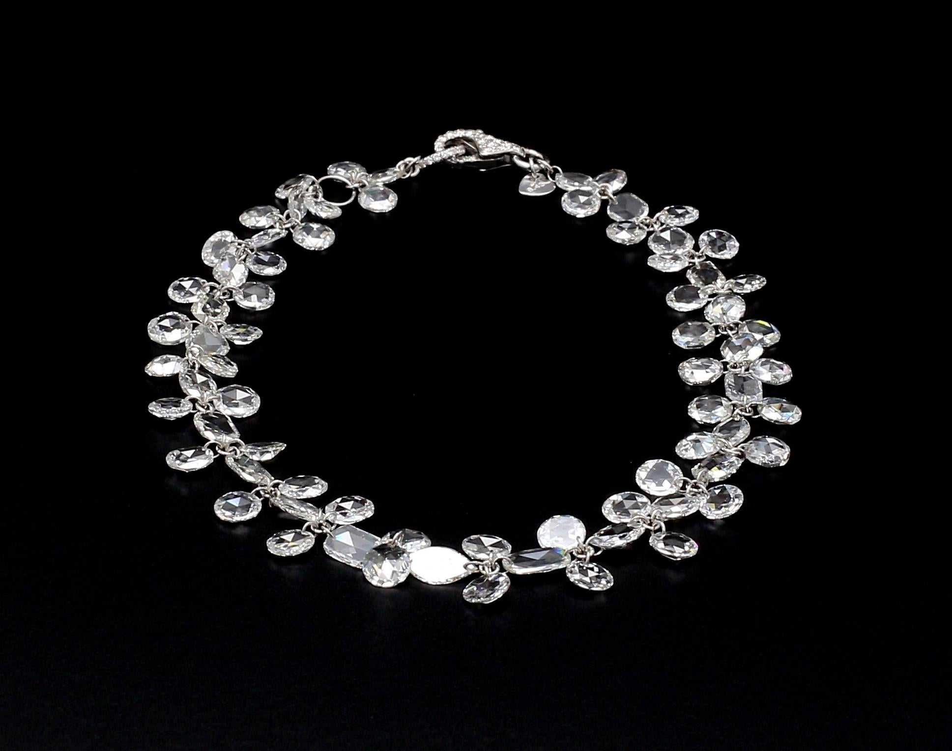 PANIM Oval & Round Shape Diamond Rosecut 18k White Gold Floral Bracelet For Sale 1