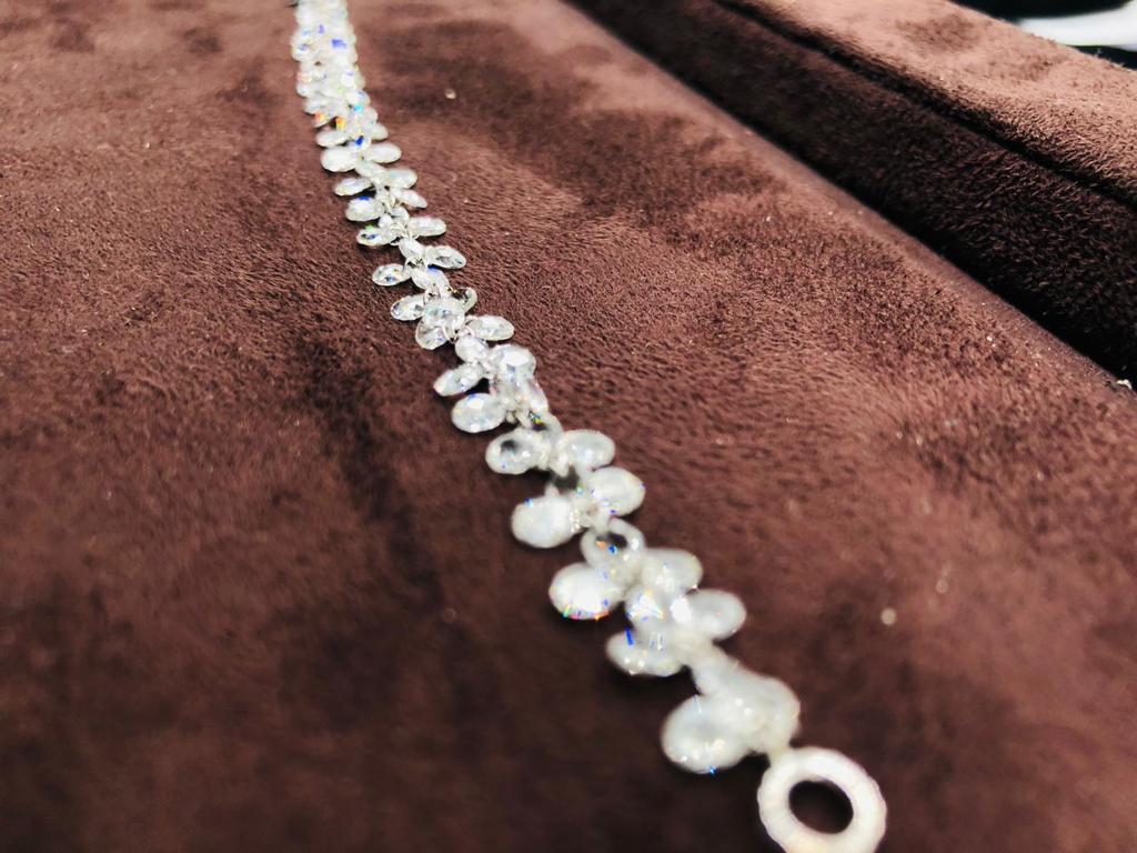 PANIM Oval & Round Shape Diamond Rosecut 18k White Gold Floral Bracelet For Sale 3