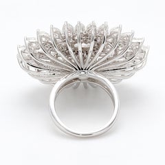 PANIM Oval Diamond  Rosecut Floral Diamond Cocktail Ring in 18K White Gold