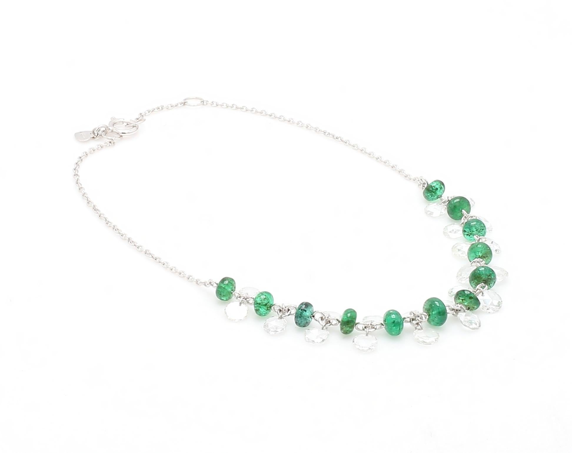 PANIM Rose Cut Diamond and Emerald Dangling Bracelet in 18 Karat White Gold For Sale 6