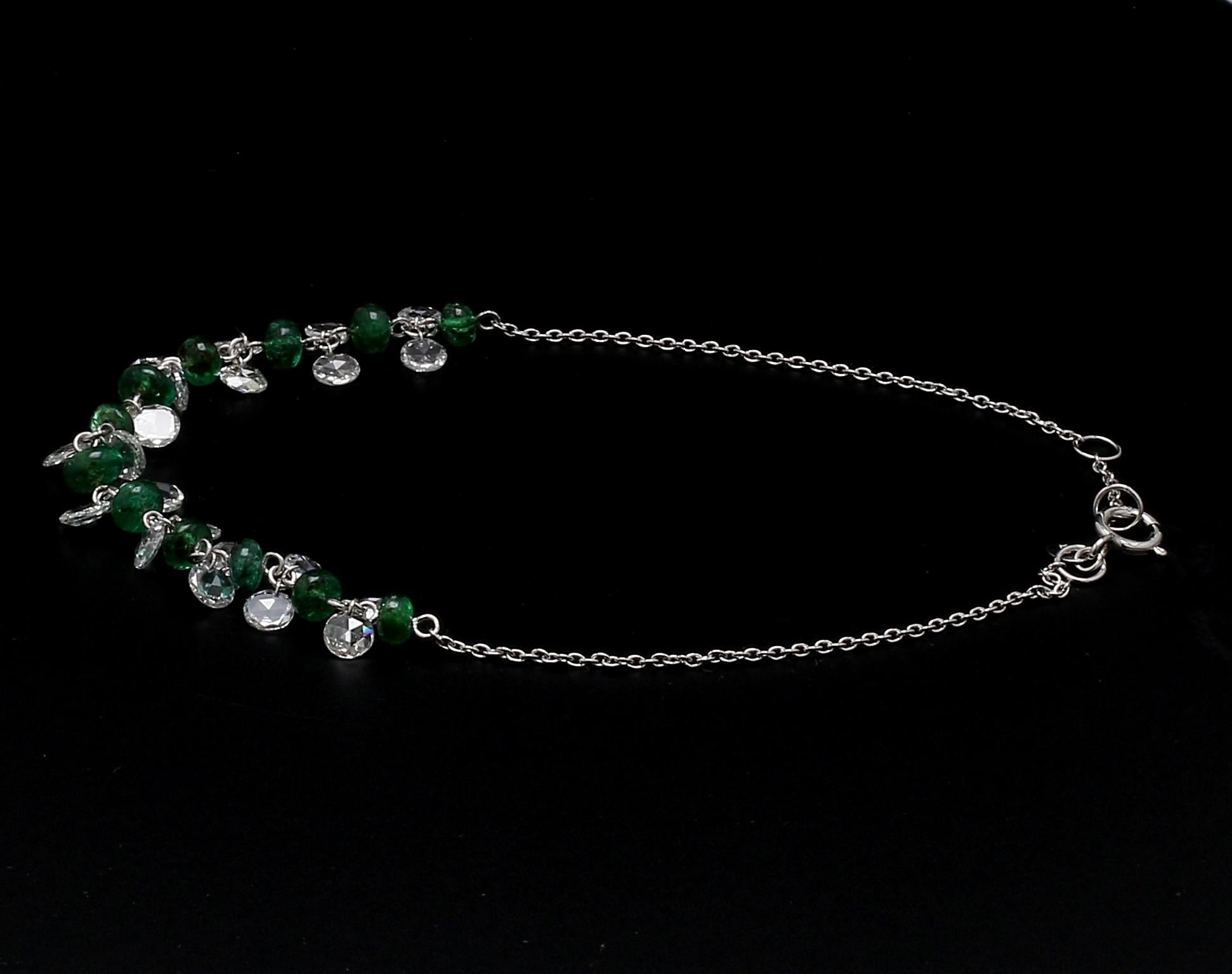 Panim Rose Cut Diamond And Emerald Dangling Bracelet in 18 Karat White Gold

Our dangling rose-cut diamond bracelet is extremely wearable. Its versatility and classic design make it a great accompaniment to various occasions. Beautifully made with