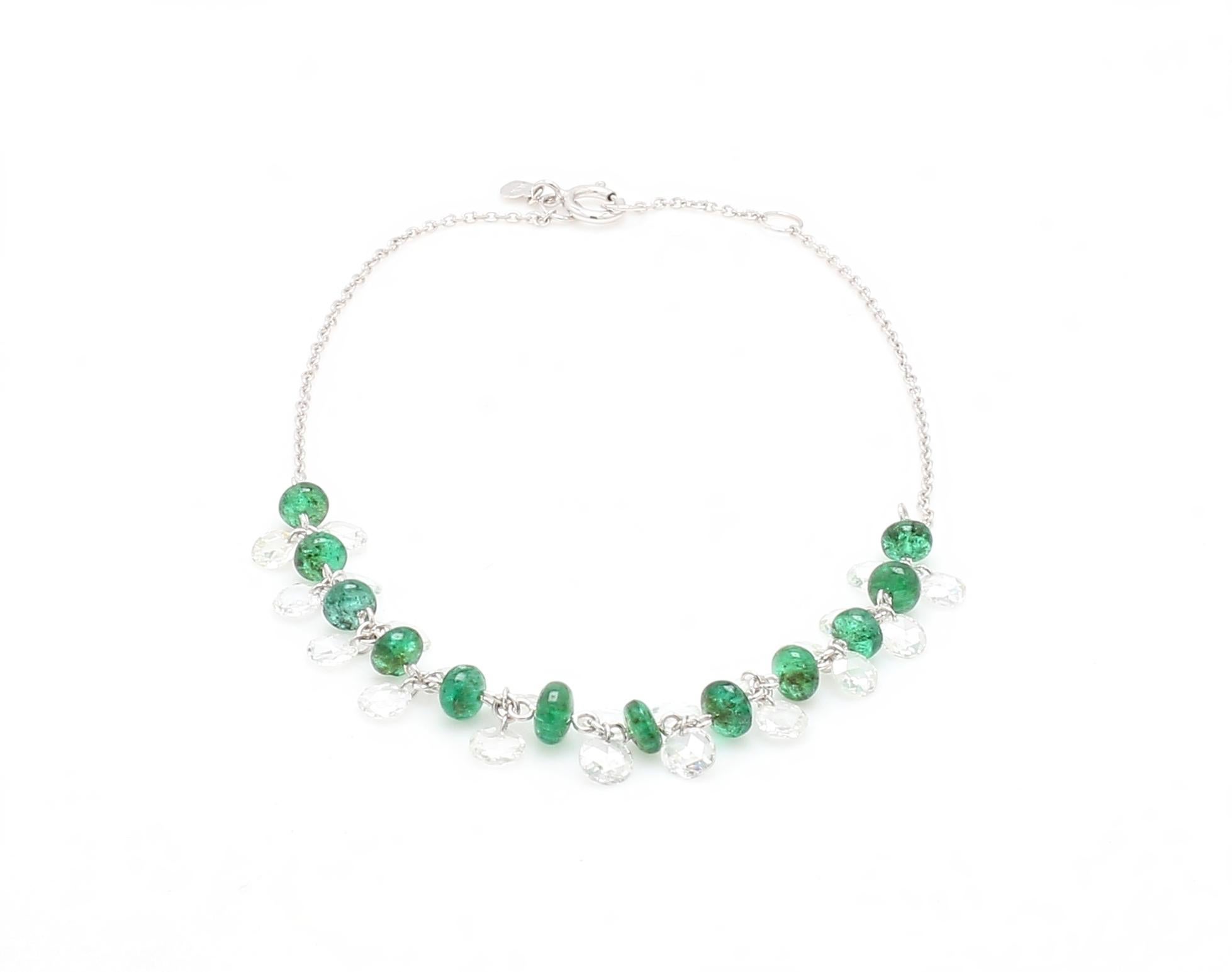 PANIM Rose Cut Diamond and Emerald Dangling Bracelet in 18 Karat White Gold For Sale 2