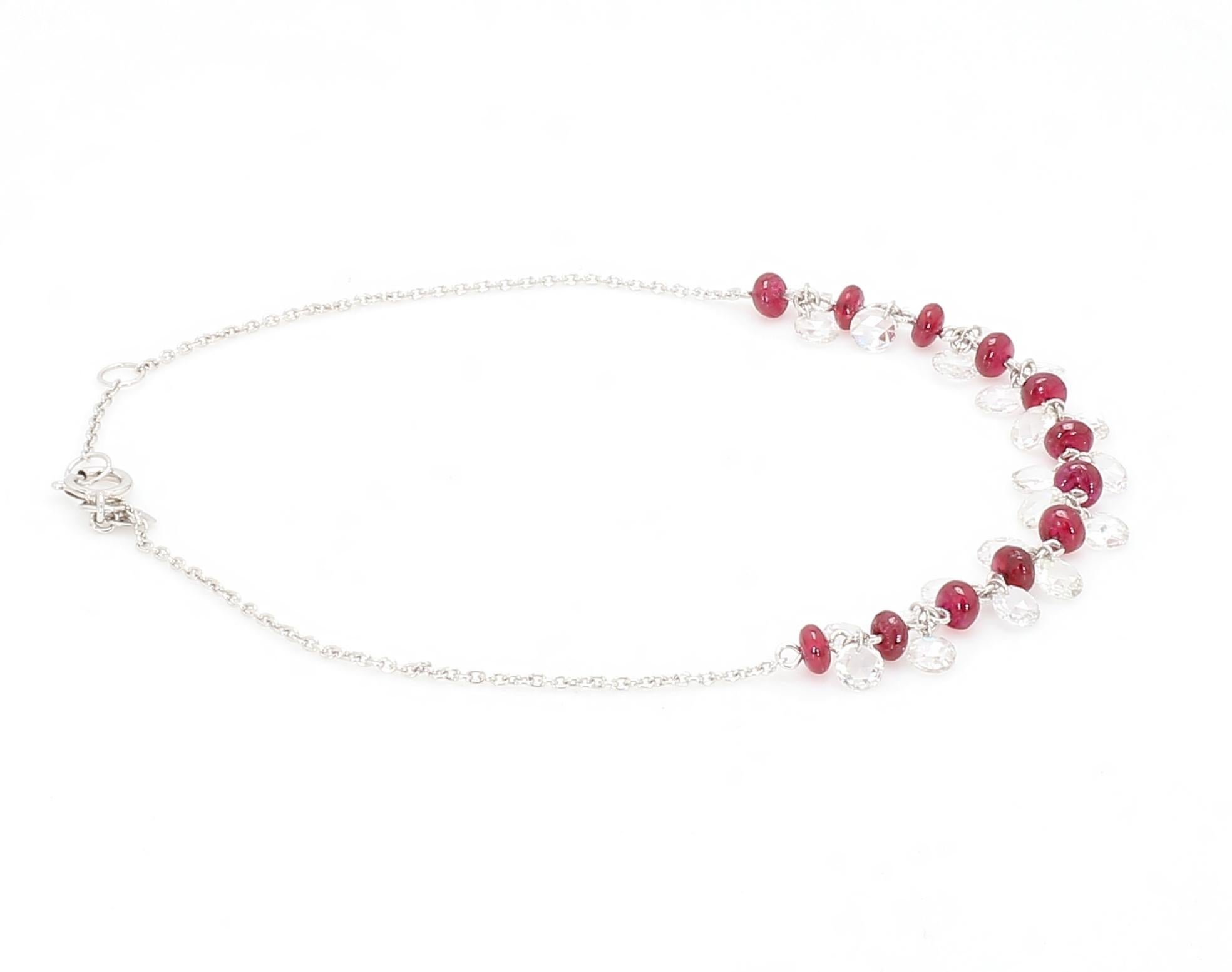 PANIM Rose Cut Diamond and Ruby Dangling Bracelet in 18 Karat White Gold For Sale 4