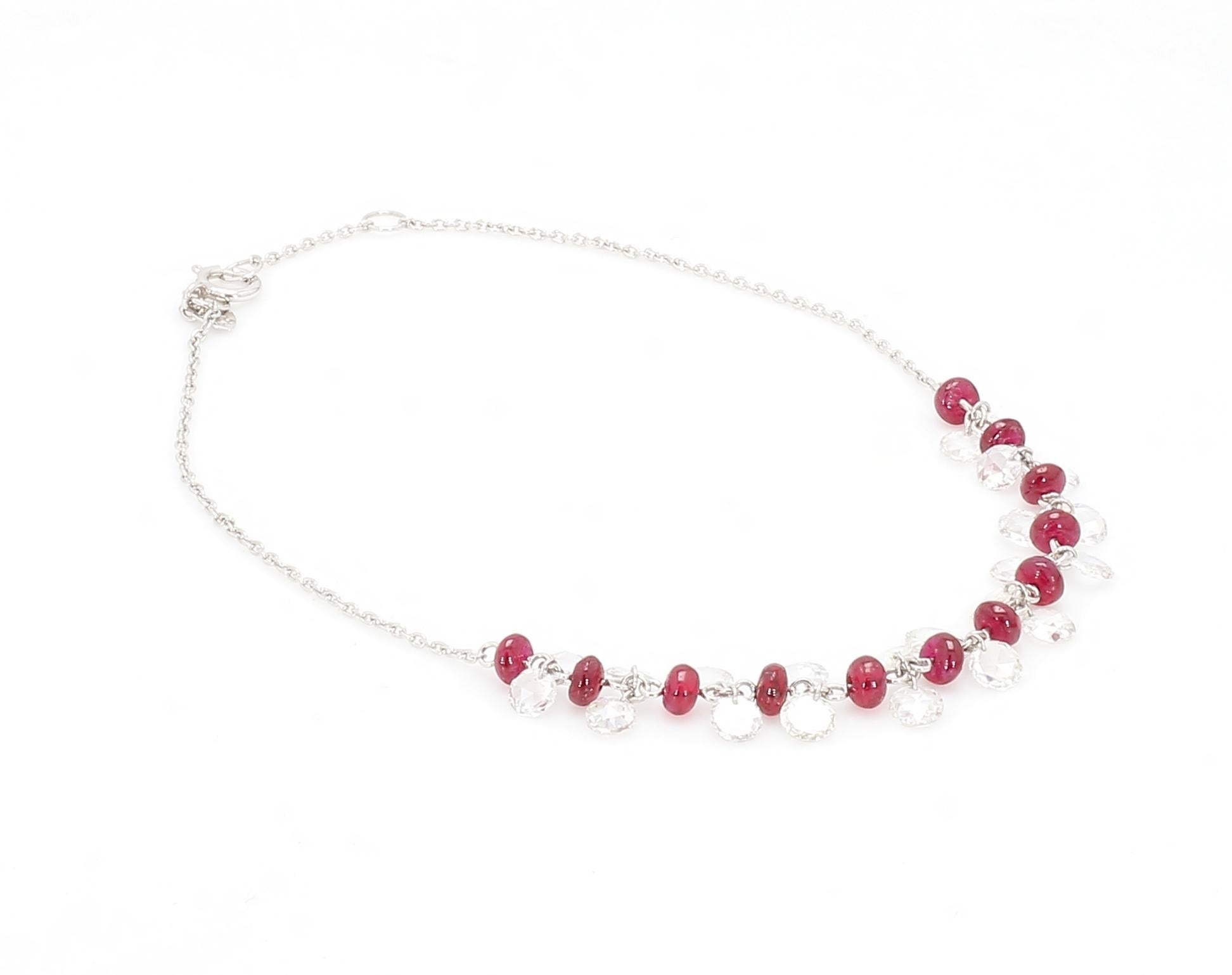 PANIM Rose Cut Diamond and Ruby Dangling Bracelet in 18 Karat White Gold For Sale 5