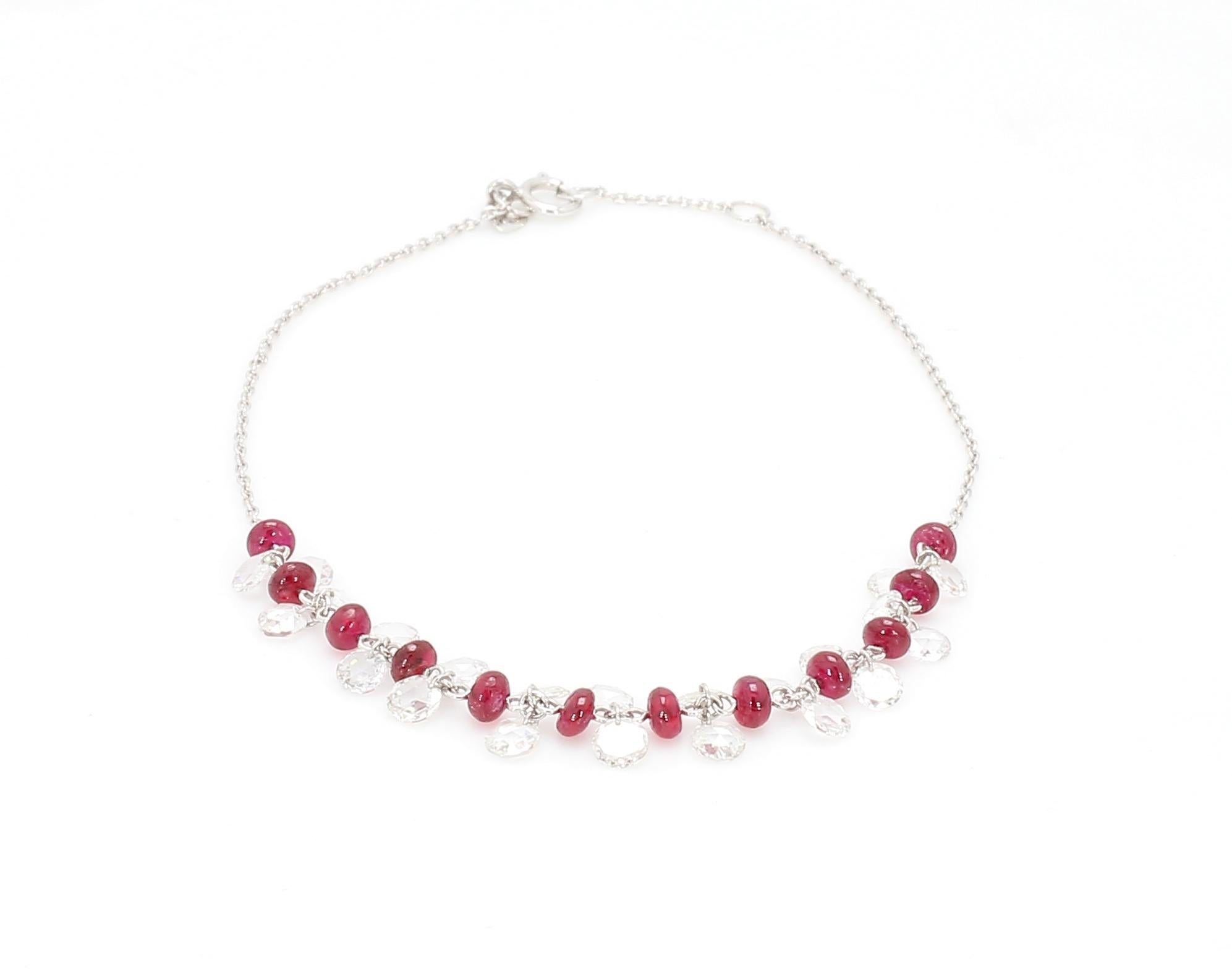 PANIM Rose Cut Diamond and Ruby Dangling Bracelet in 18 Karat White Gold For Sale 6