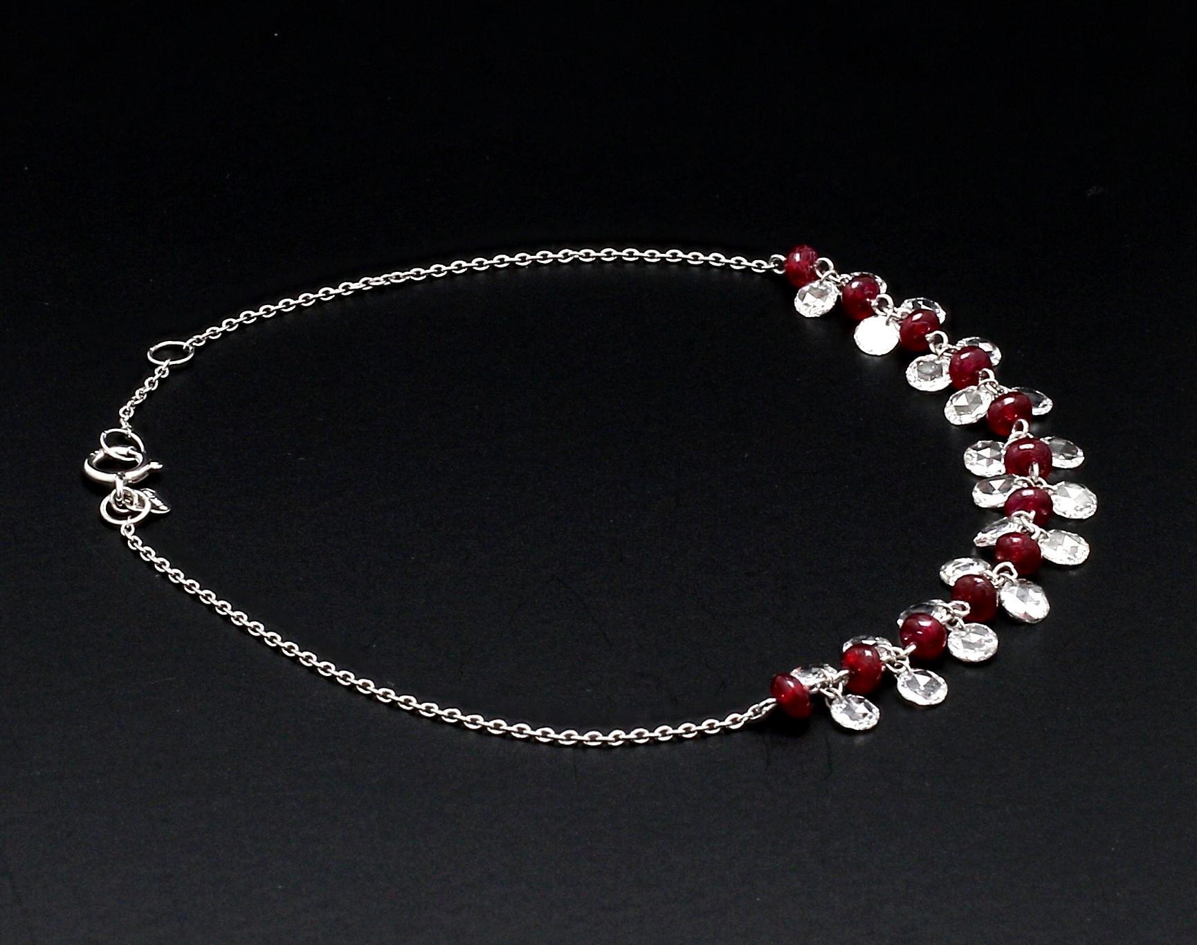 Modern PANIM Rose Cut Diamond and Ruby Dangling Bracelet in 18 Karat White Gold For Sale