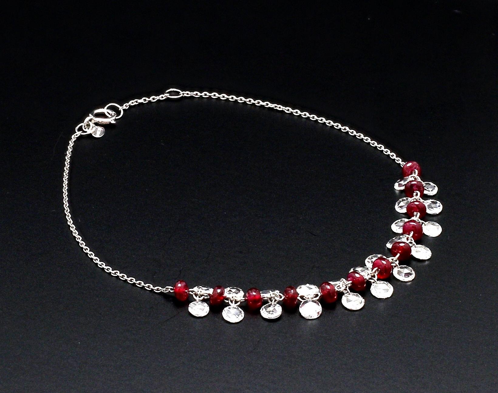 PANIM Rose Cut Diamond and Ruby Dangling Bracelet in 18 Karat White Gold In New Condition For Sale In Tsim Sha Tsui, Hong Kong