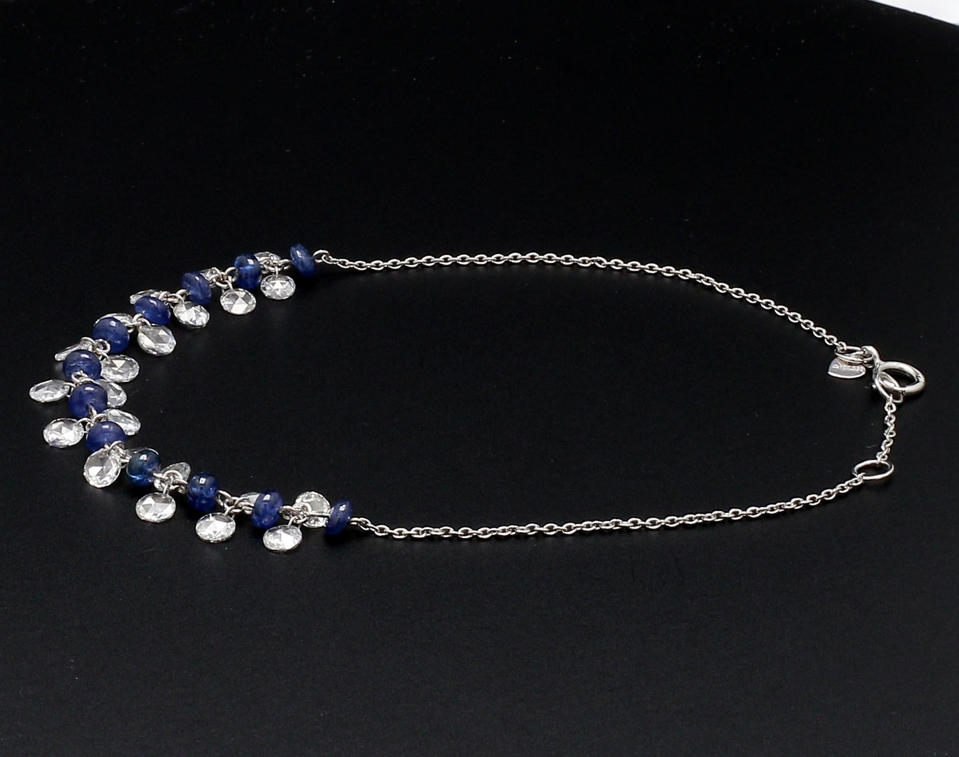Modern PANIM Rose Cut Diamond and Sapphire Dangling Bracelet in 18 Karat White Gold For Sale