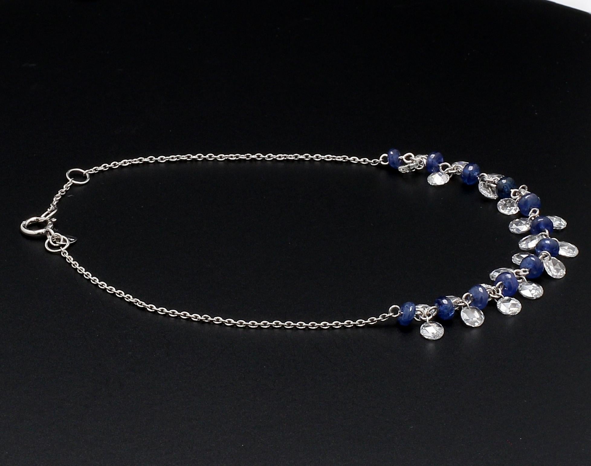 Women's PANIM Rose Cut Diamond and Sapphire Dangling Bracelet in 18 Karat White Gold For Sale