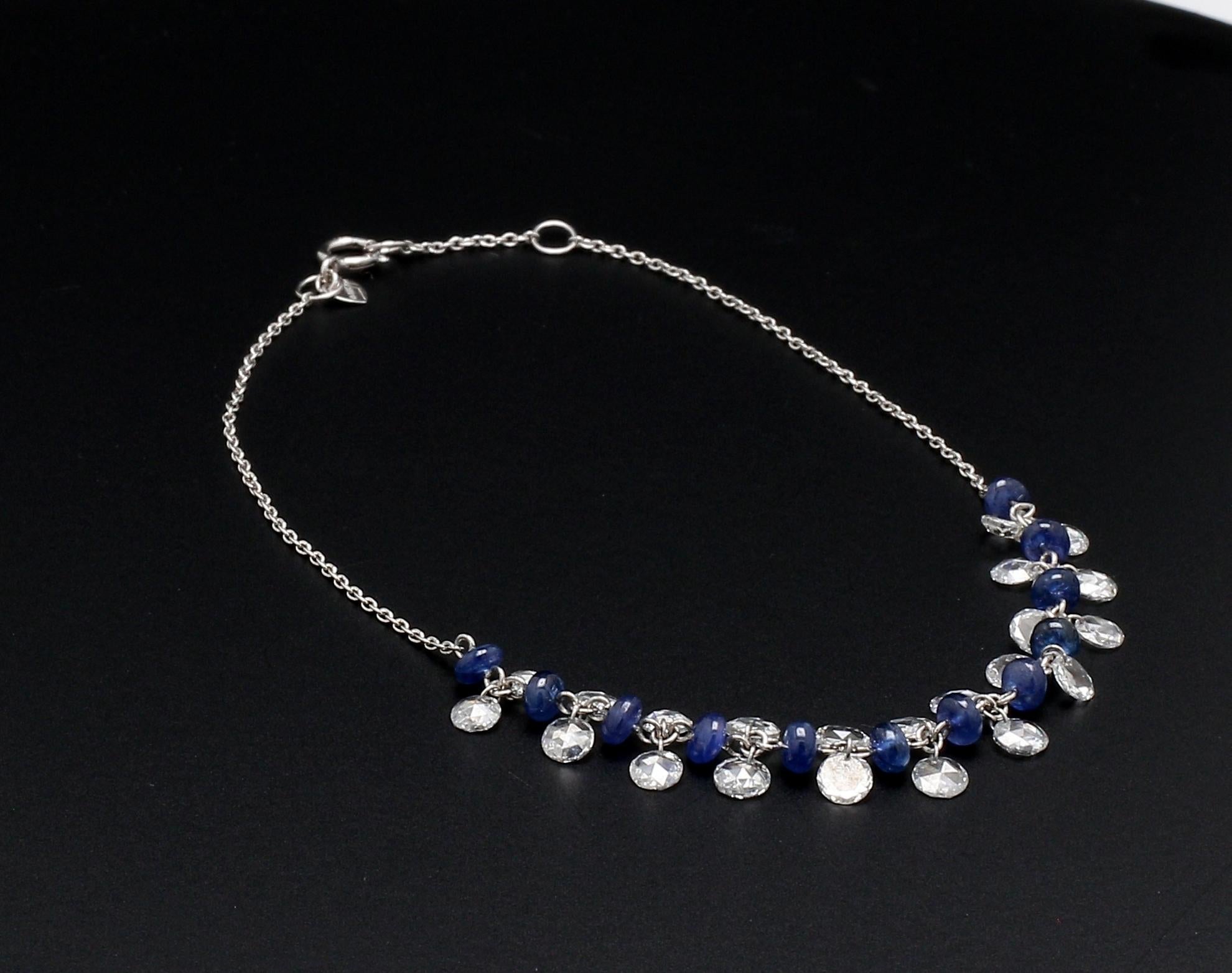 PANIM Rose Cut Diamond and Sapphire Dangling Bracelet in 18 Karat White Gold For Sale 1