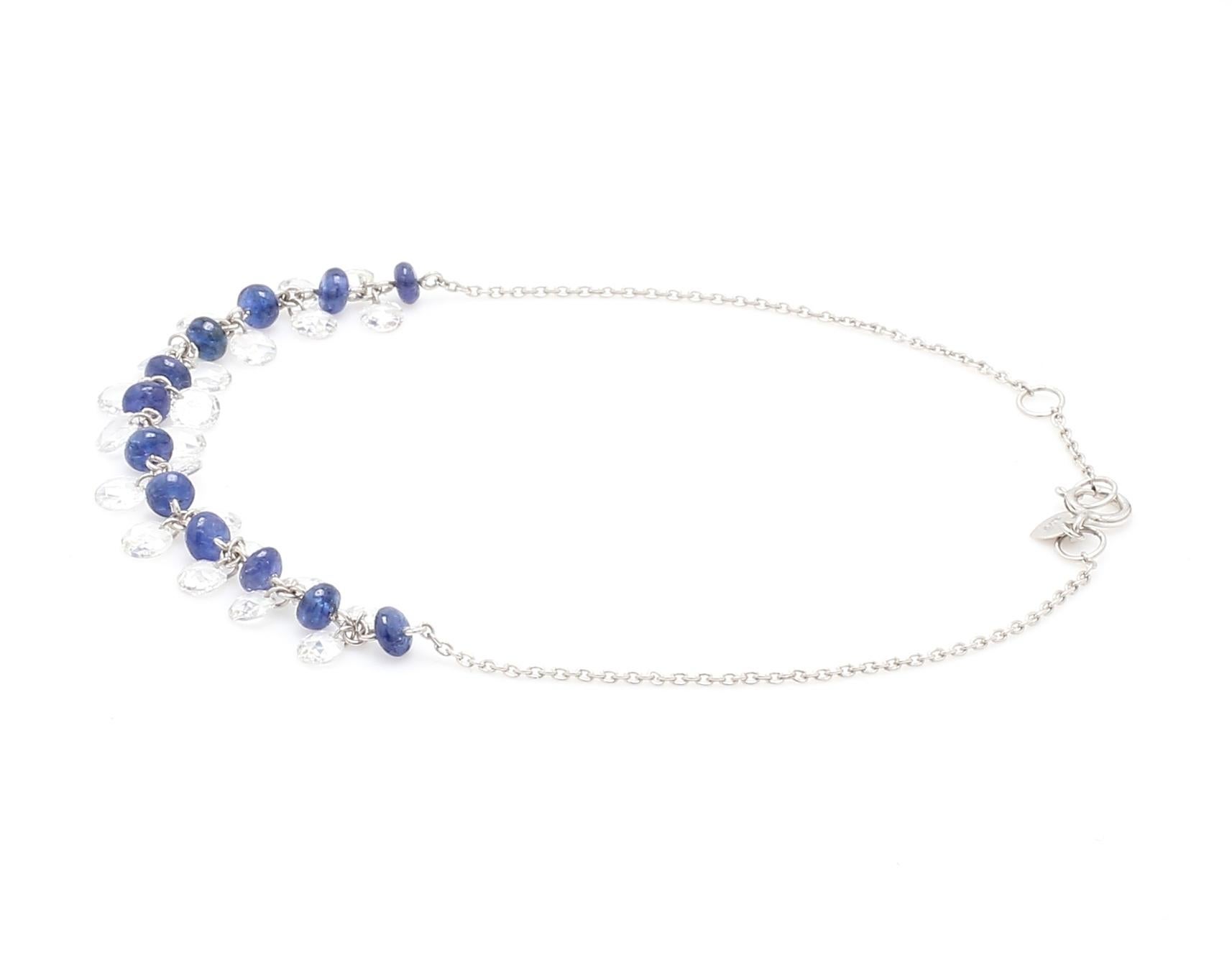 PANIM Rose Cut Diamond and Sapphire Dangling Bracelet in 18 Karat White Gold For Sale 3