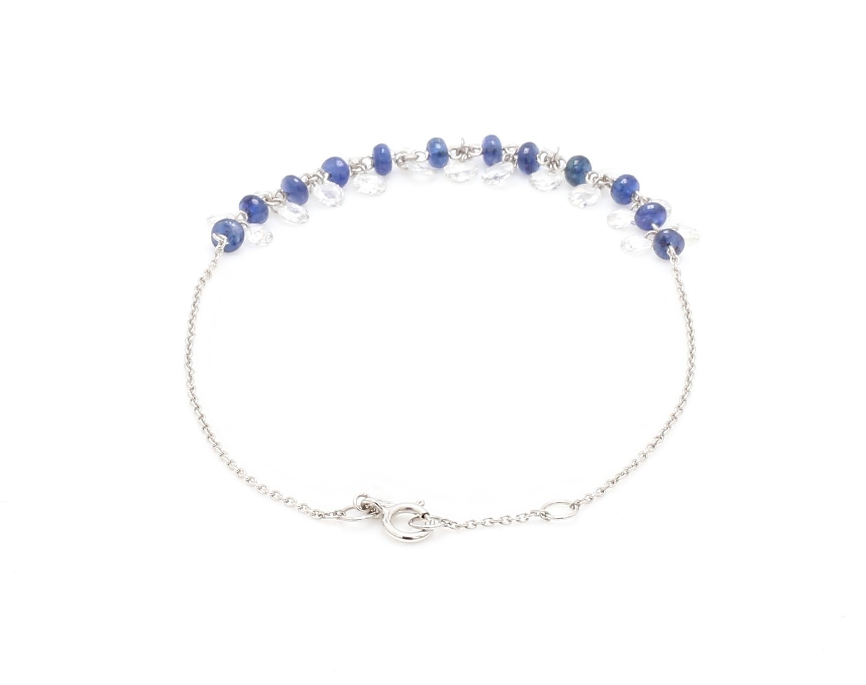 PANIM Rose Cut Diamond and Sapphire Dangling Bracelet in 18 Karat White Gold For Sale 4