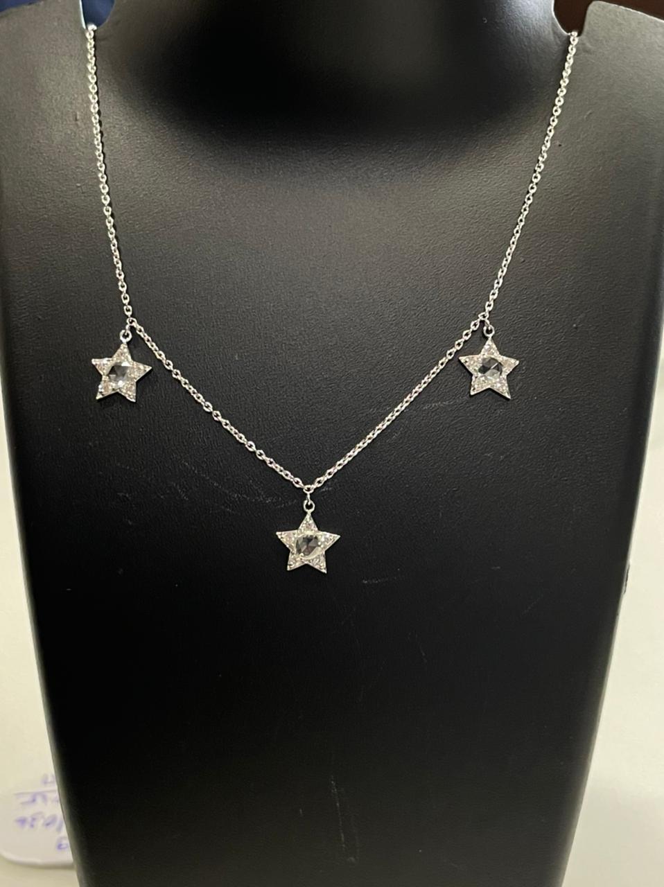 Modern PANIM Rose Cut Diamond Star Necklace in 18k White Gold For Sale
