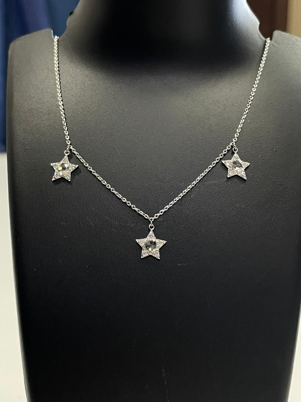 PANIM Rose Cut Diamond Star Necklace in 18k White Gold In New Condition For Sale In Tsim Sha Tsui, Hong Kong
