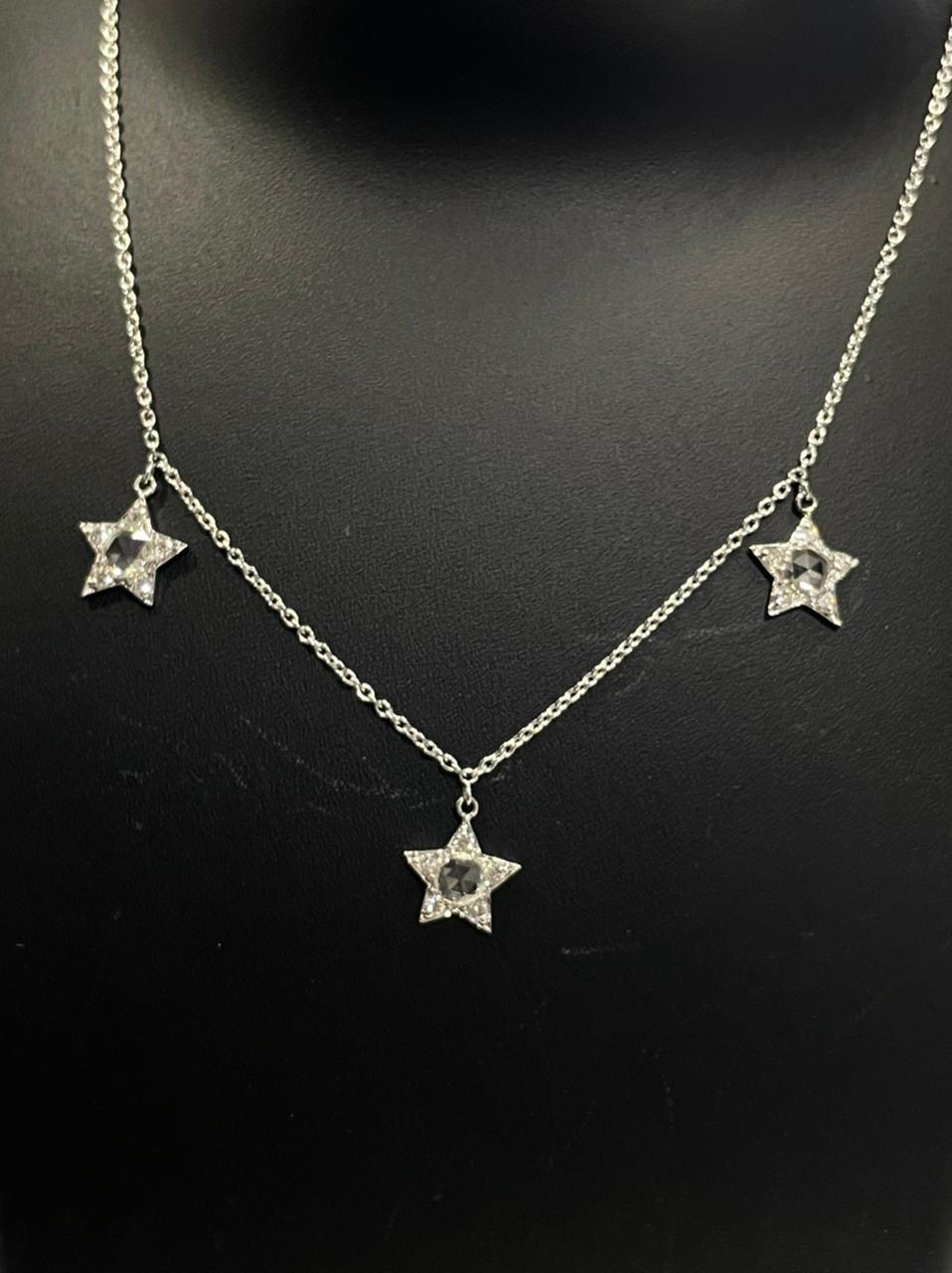 Women's PANIM Rose Cut Diamond Star Necklace in 18k White Gold For Sale