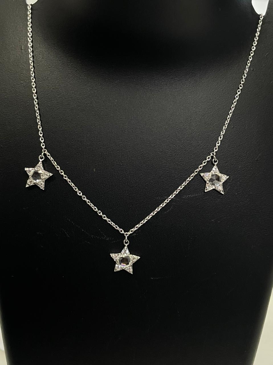 PANIM Rose Cut Diamond Star Necklace in 18k White Gold For Sale 1