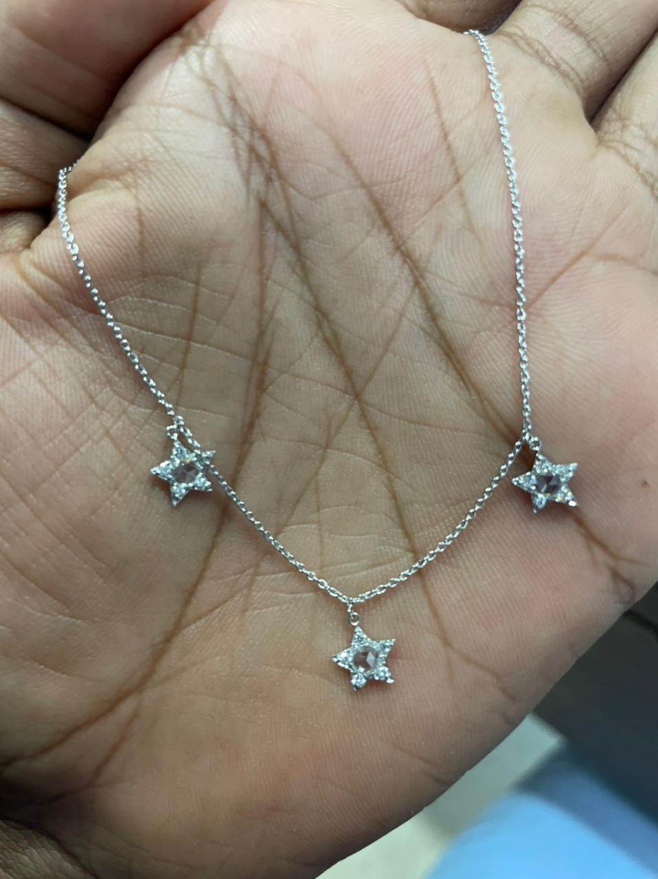 PANIM Rose Cut Diamond Star Necklace in 18k White Gold For Sale 2