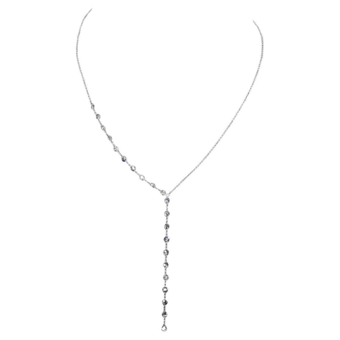 PANIM Halskette mit Rose-Cut-Anhänger im Lariat-Stil aus 18 Karat Weißgold